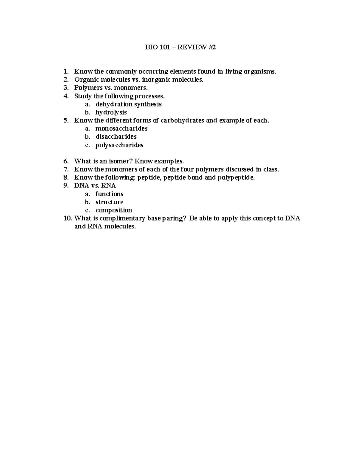 BIO 101 Final Exam Review: Key Concepts and Notes - Studocu
