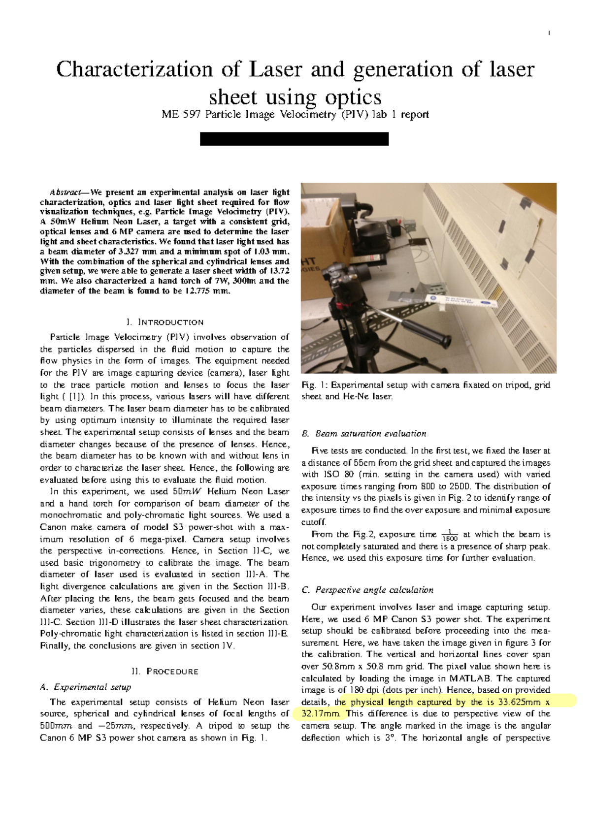 Lab report 1 sample - Characterization of Laser and generation of laser ...