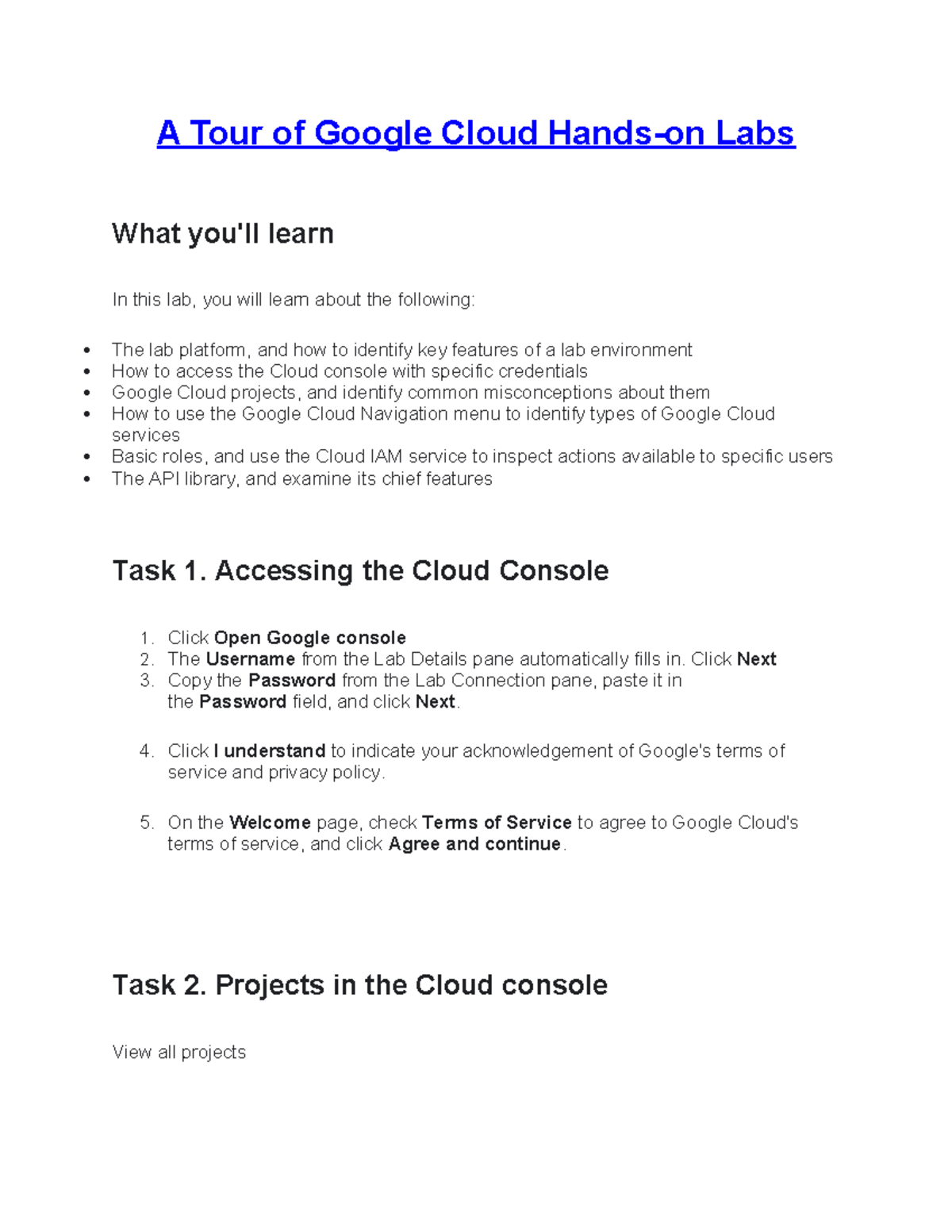 Lab 1 - Google Cloud Overview and Hands-on Experience - Studocu