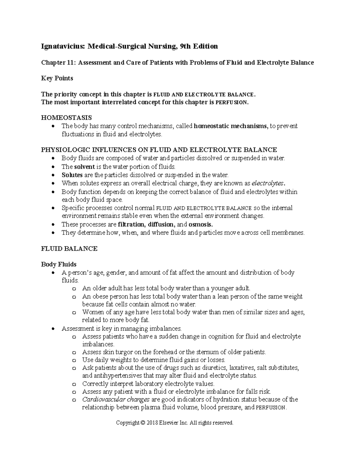 Key Points: Fluid and Electrolyte Balance in Med-Surg Nursing (NURS-211 ...