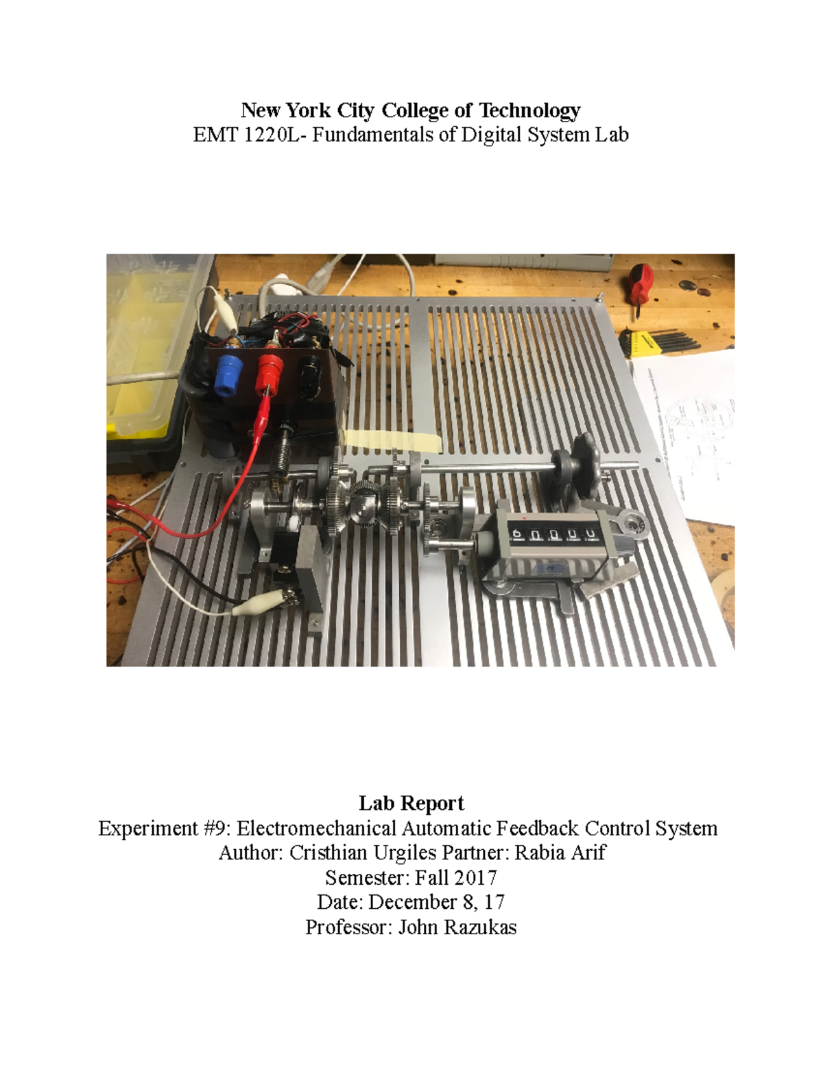 EMT 1220 lab 3 - Prof. Rakuzas - EMT 1220 Section Number D