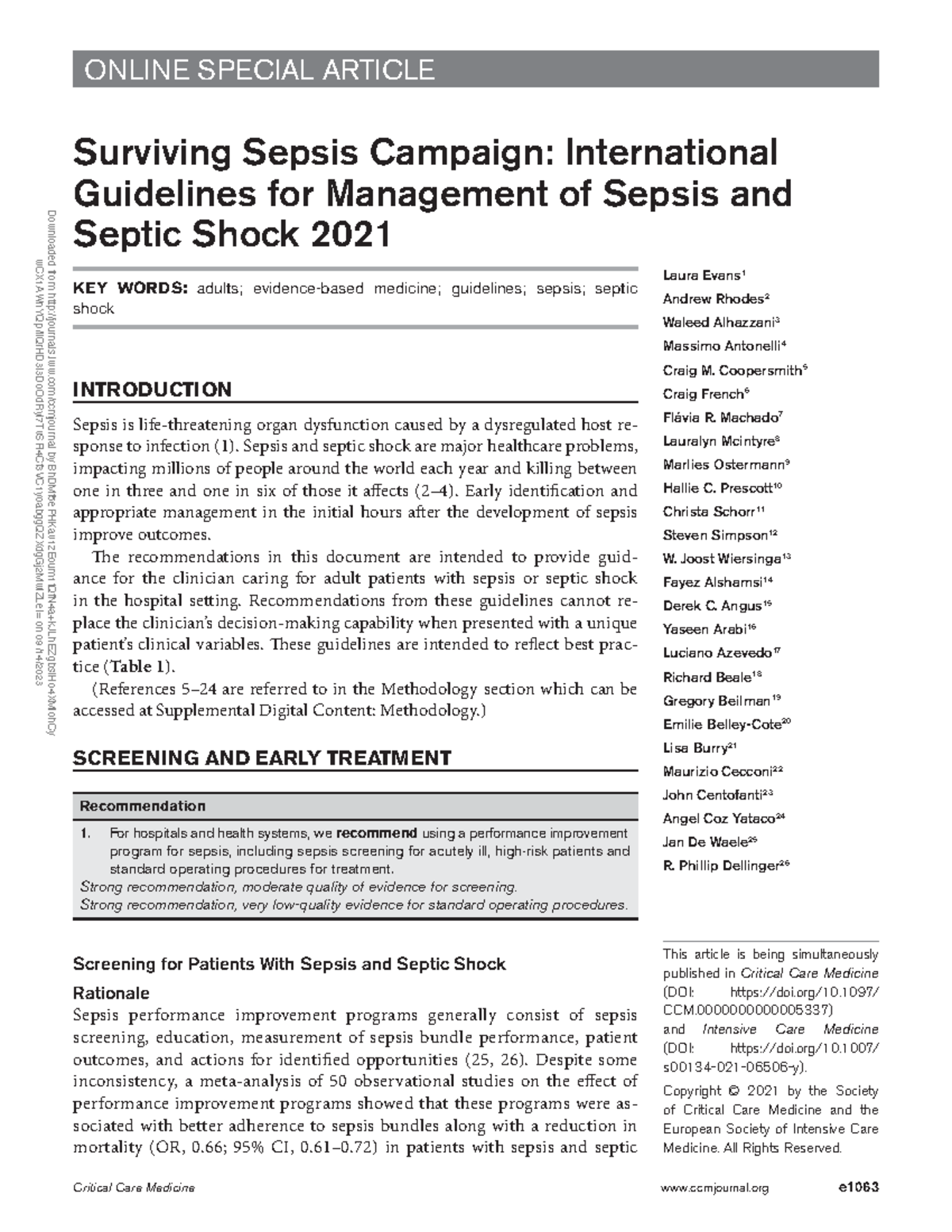 Surviving Sepsis Campaign 2021: Guidelines for Sepsis & Septic Shock ...