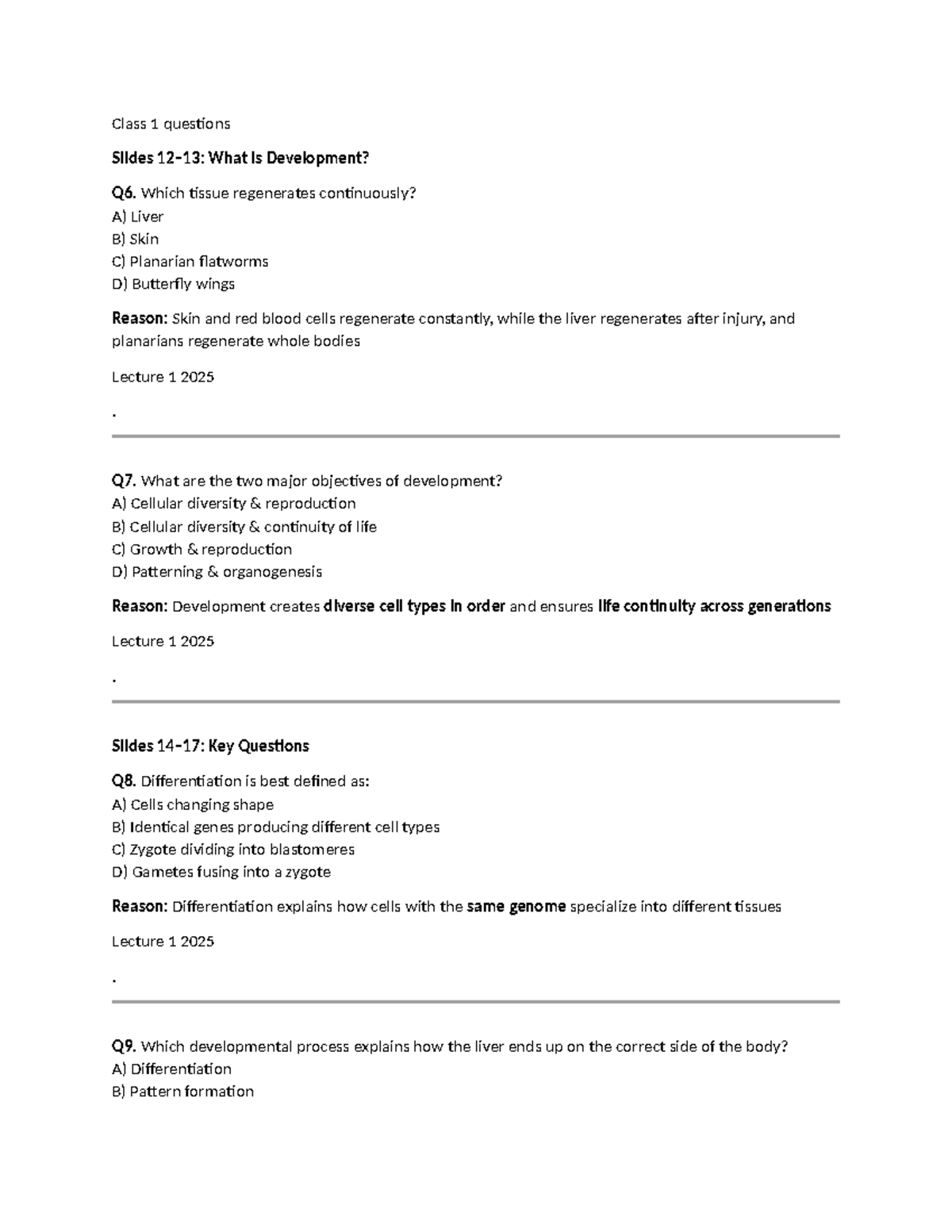 Class 1 Lecture 1 2025: Key Questions on Development - Studocu