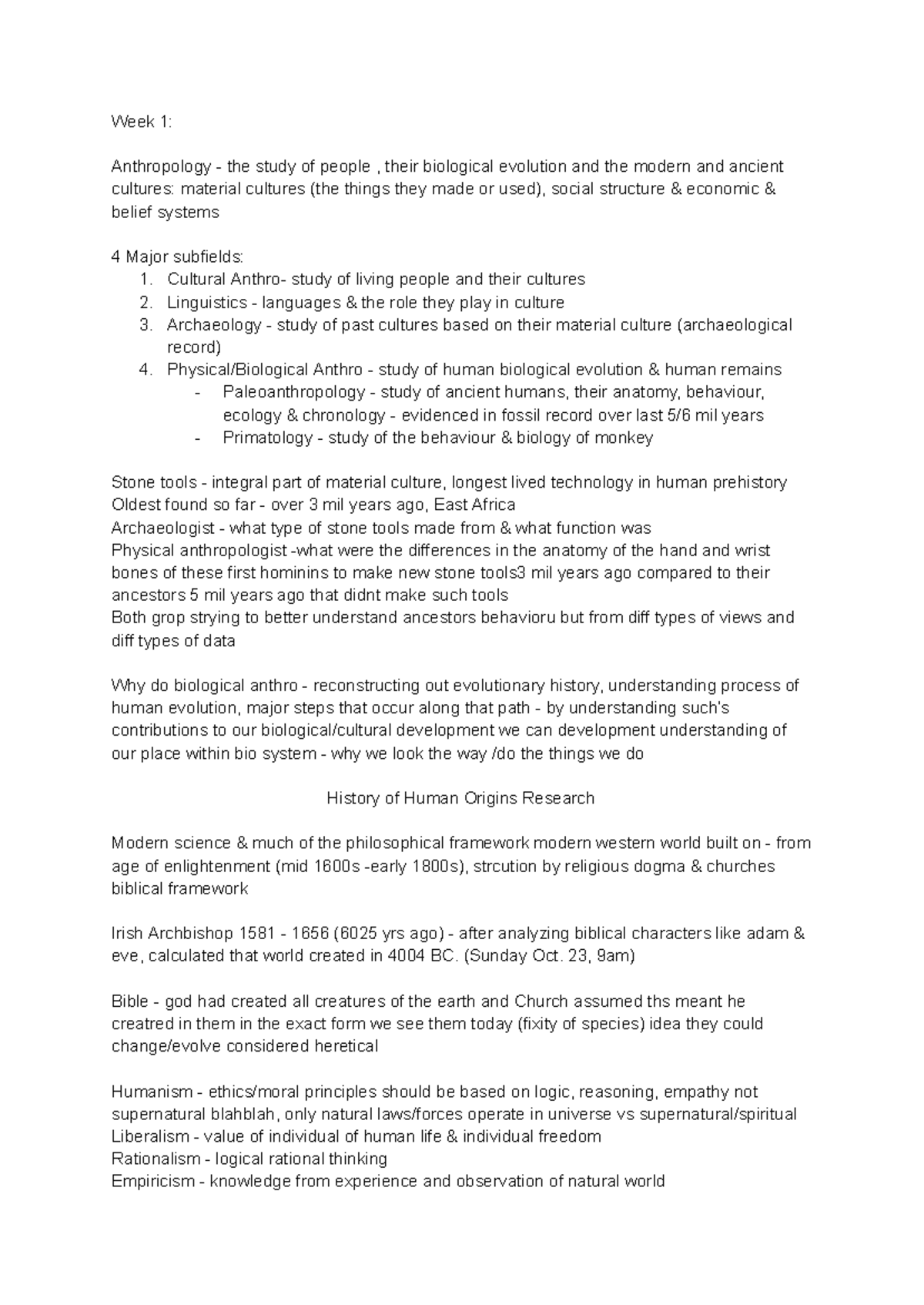 ARCH 131 Lecture Notes pt 1 - Week 1: Anthropology - the study of ...