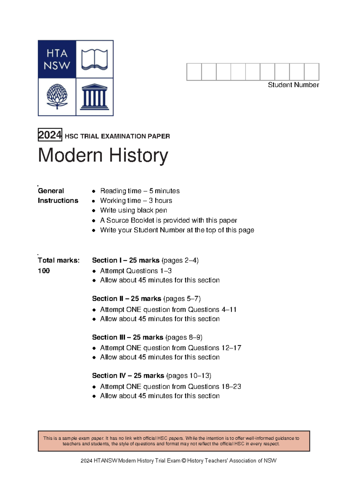 2024 HSC Modern History Trial Exam Paper - Sample Questions & Sources ...