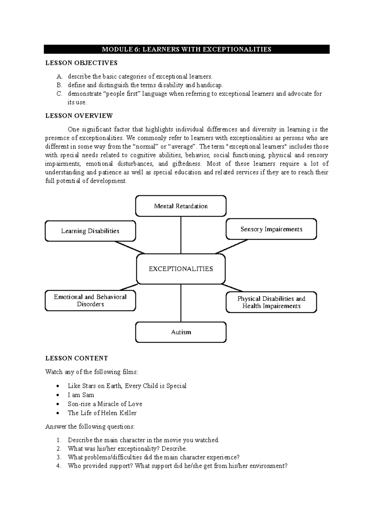 Module-6: Understanding Learners with Exceptionalities in Education ...
