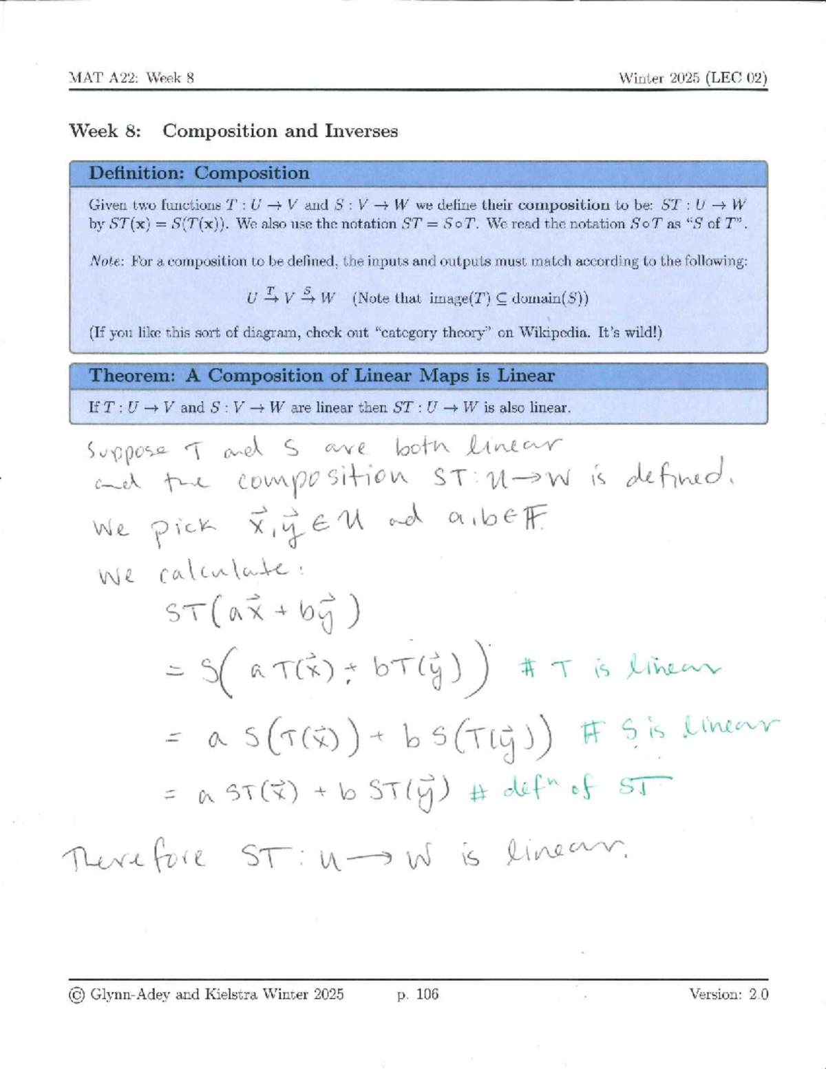 MAT A22: Week 8 Winter 2025 (LEC 02) Lecture Notes on Composition and ...