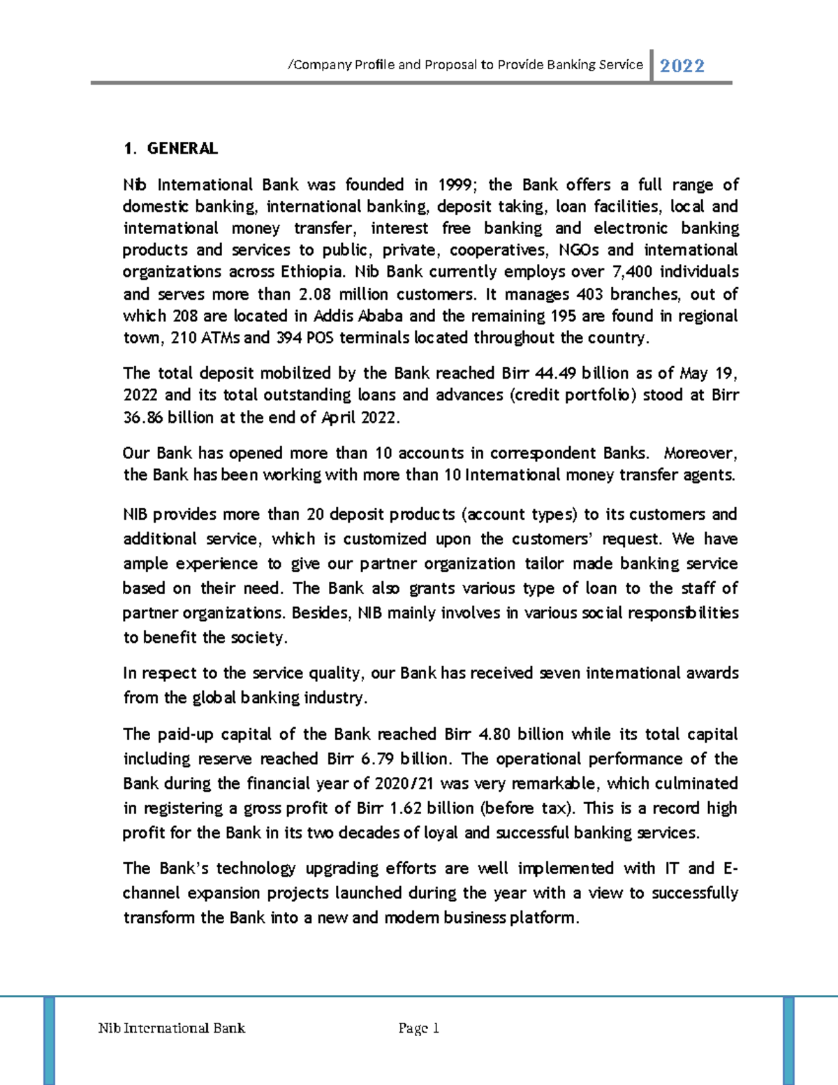 Nib International Bank: Profile & Proposal for Banking Services 2022 ...