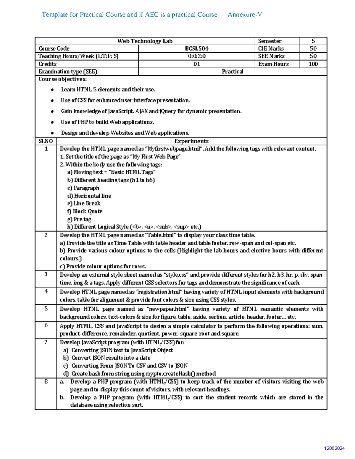 BCSL504 - Web Technology Lab Practical Course Template - Studocu