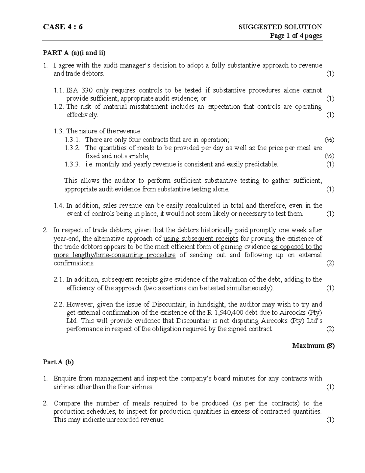 PGDA Auditing Tutorial 1: Case 4 Suggested Solutions - Studocu