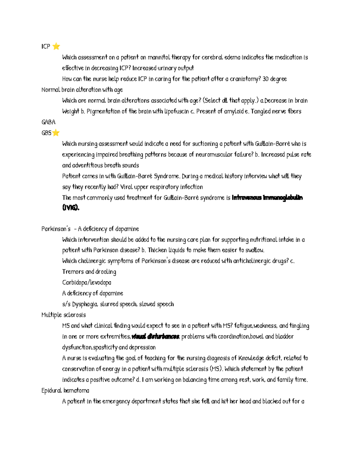 notes of the lecture - ICP ⭐ Which assessment on a patient on mannitol ...