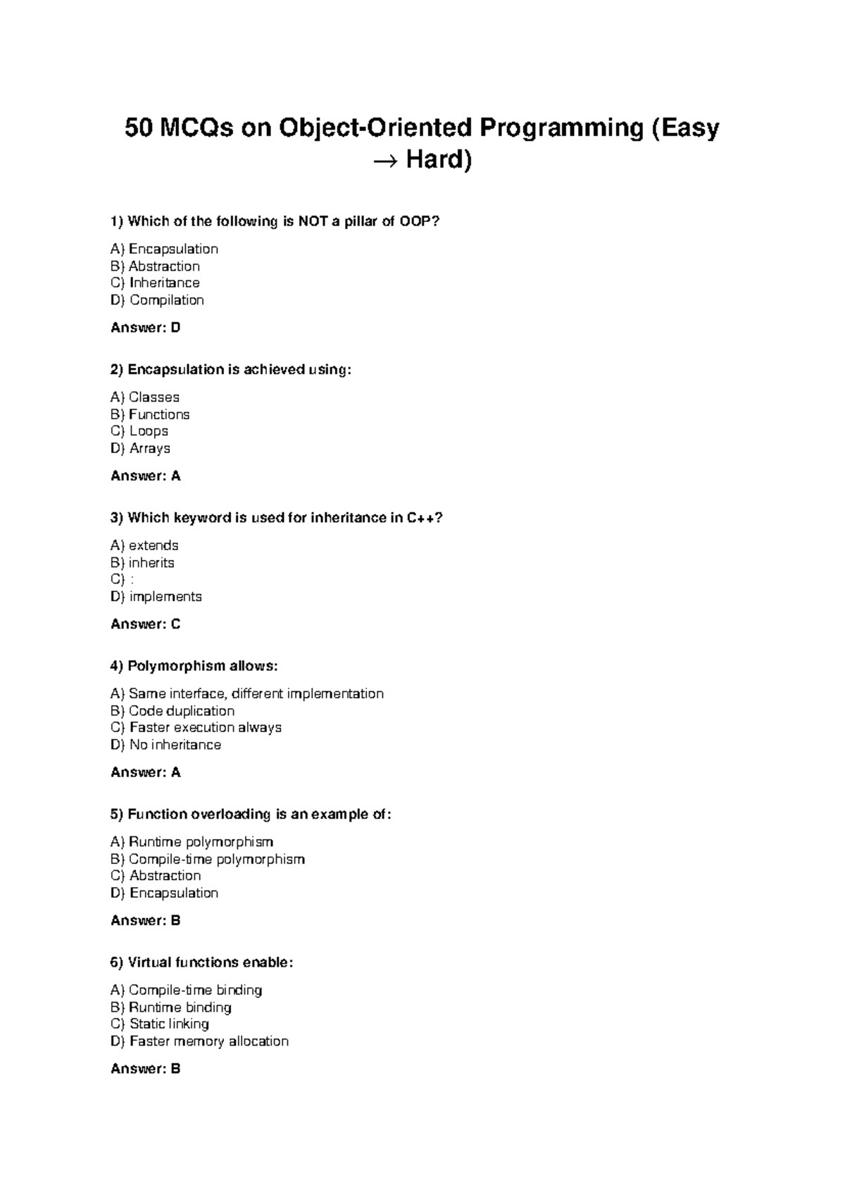 OOP 50 MCQs for Siemens Exam Preparation - Studocu