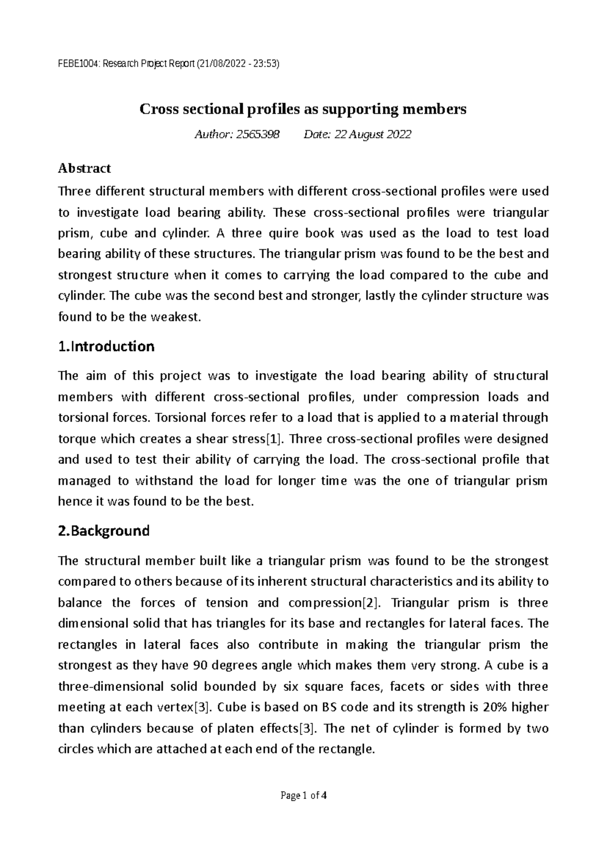 Load Bearing Analysis of Cross Sectional Profiles - RP Report 1 - Studocu