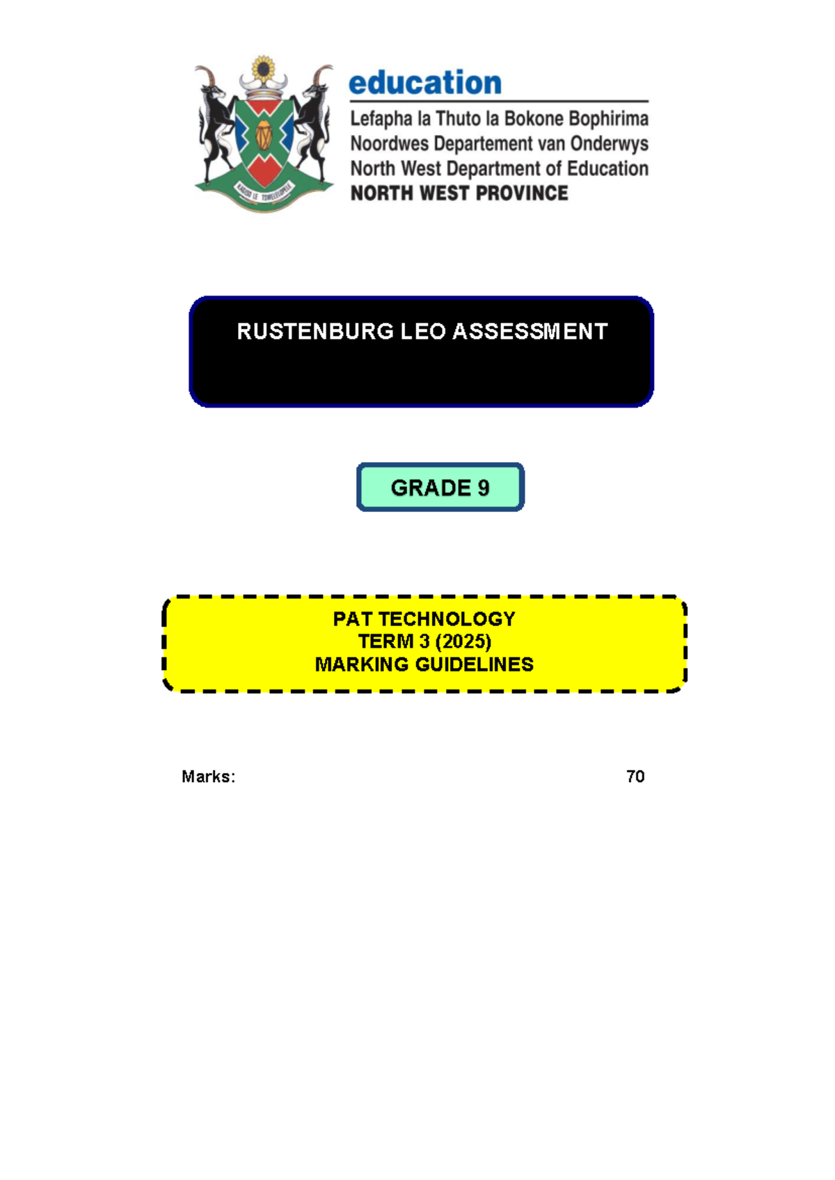 2025 Grade 9 Technology Term 3 PAT Assessment Guidelines - Studocu