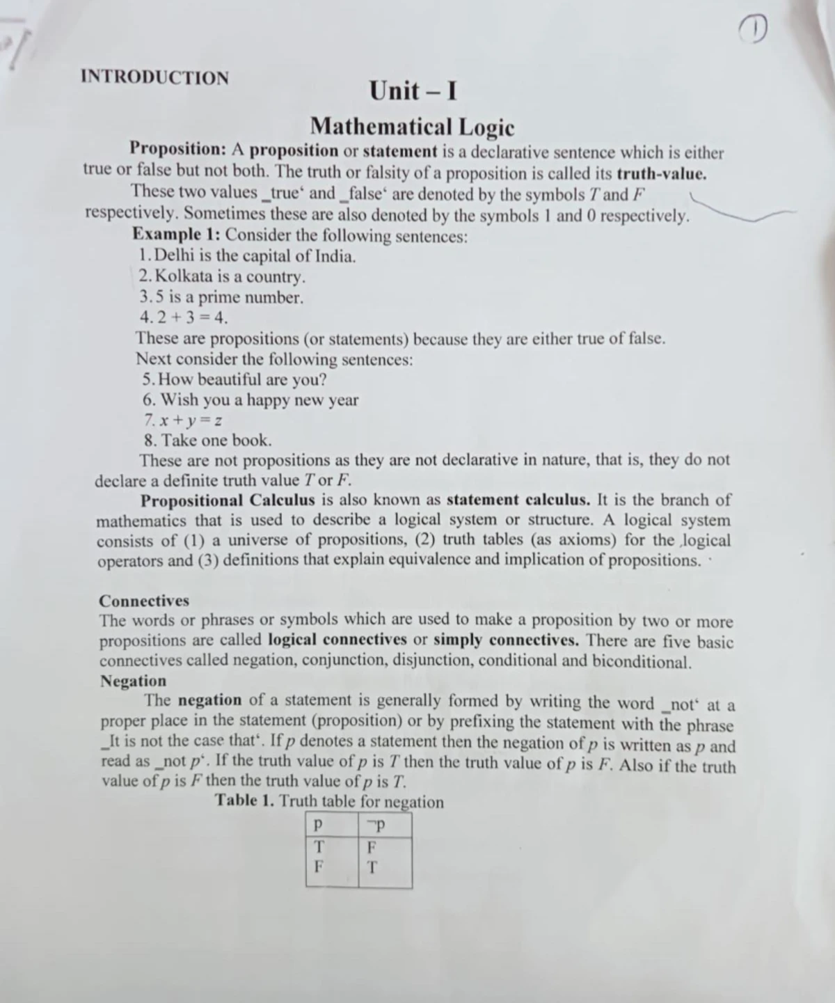 Mathematical Logic: Propositions and Connectives (DM101) - Studocu