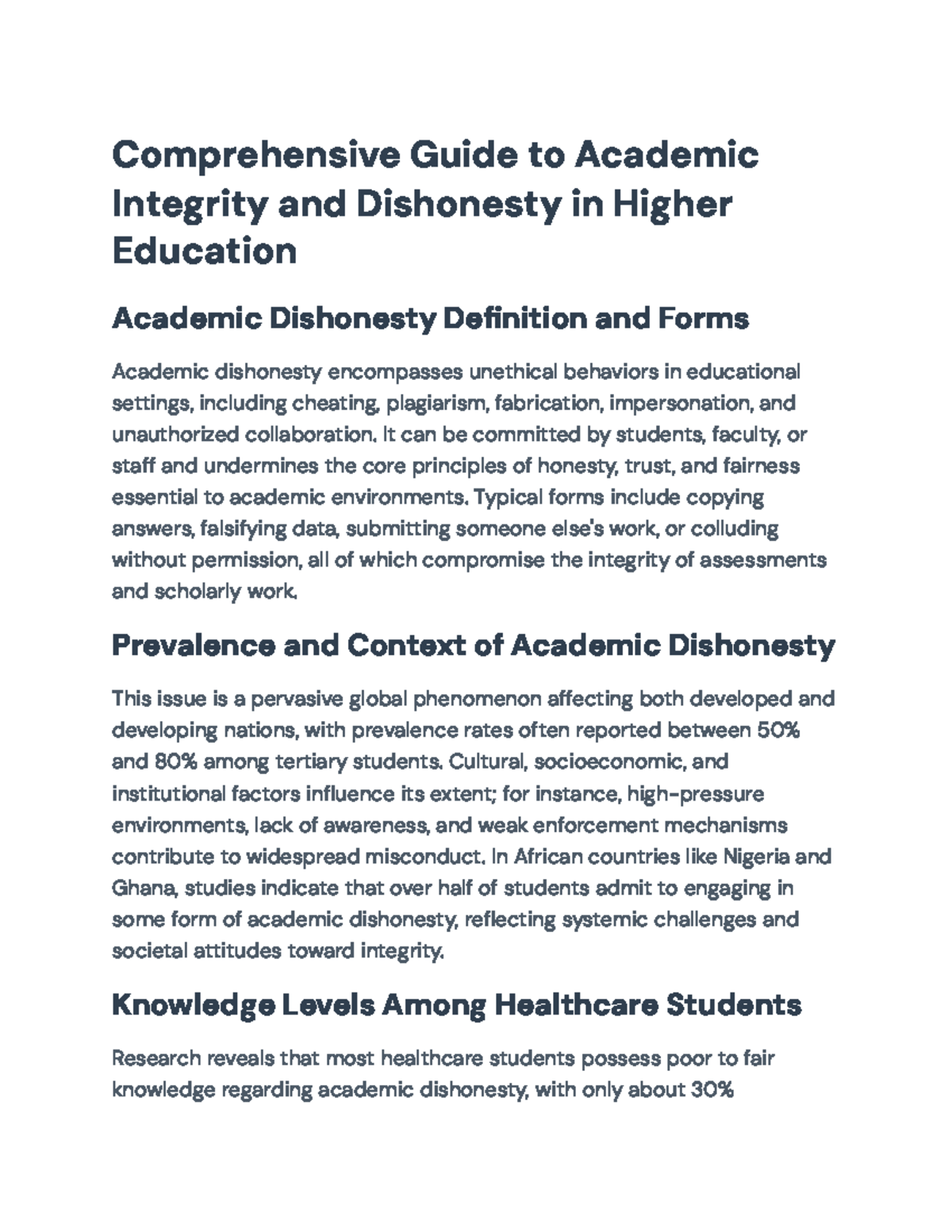 Comprehensive Analysis of Academic Integrity & Dishonesty in HE - Studocu