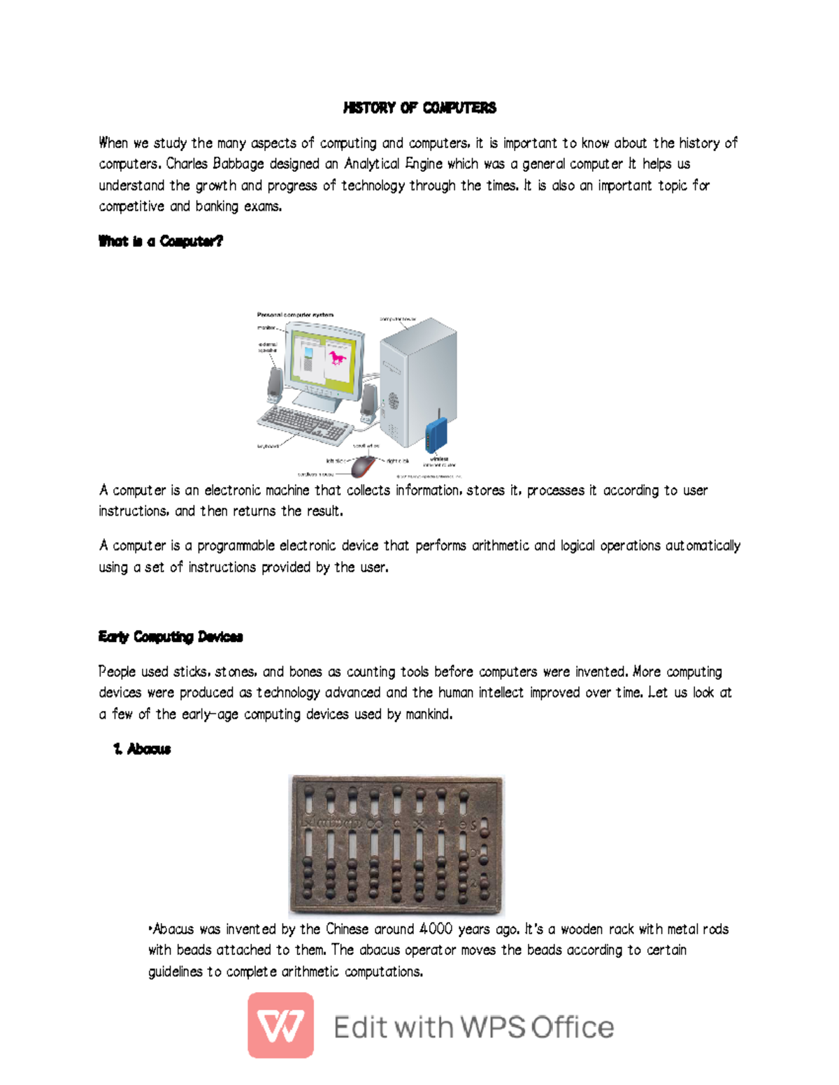 History OF Computers-WPS Office - HISTORY OF COMPUTERS When we study ...