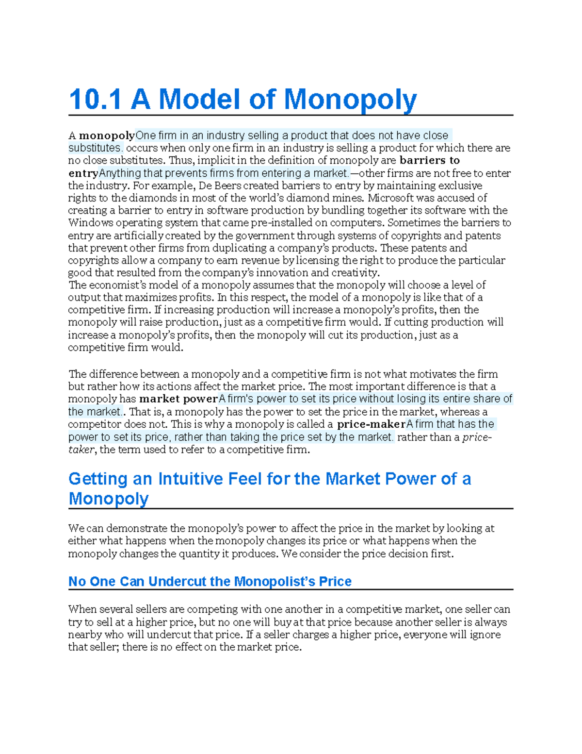 10.1 A Model of Monopoly - 10 A Model of Monopoly A monopolyOne firm in ...