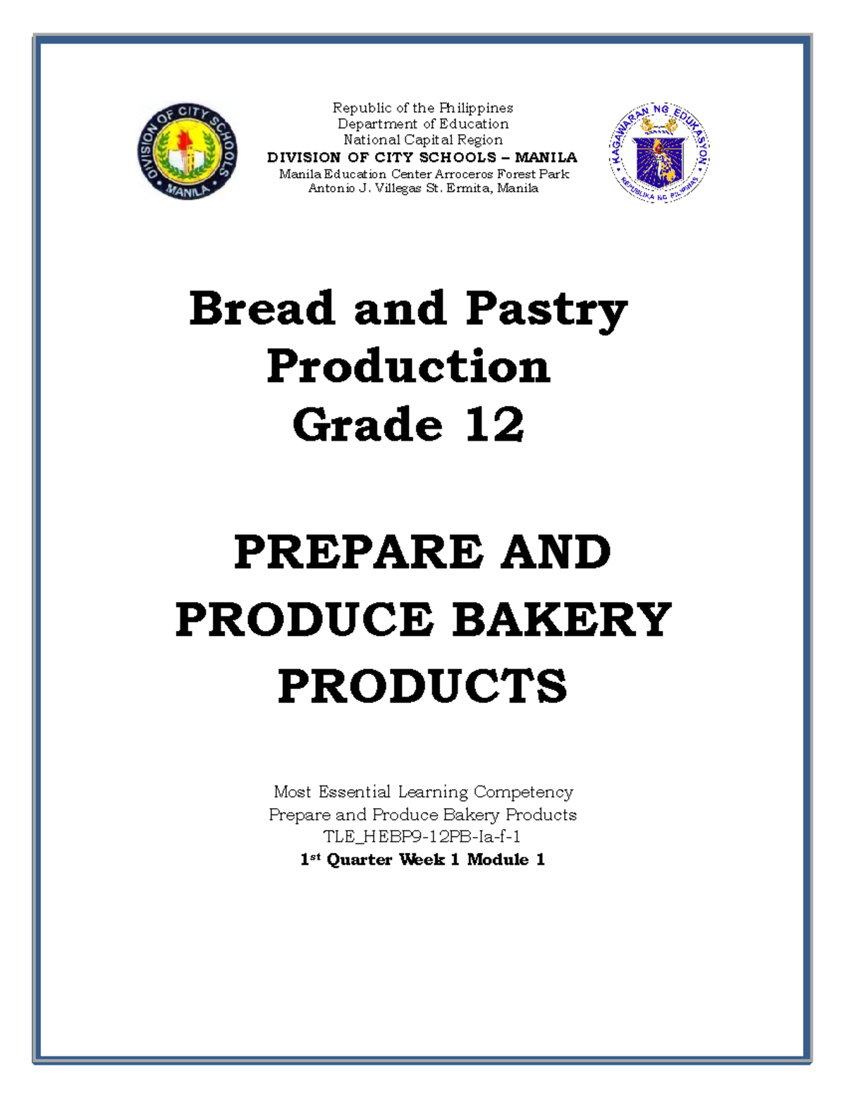 BPP 12 Q1 W1 Mod1 Bread and Pastry Production Module Guide - Document Preview