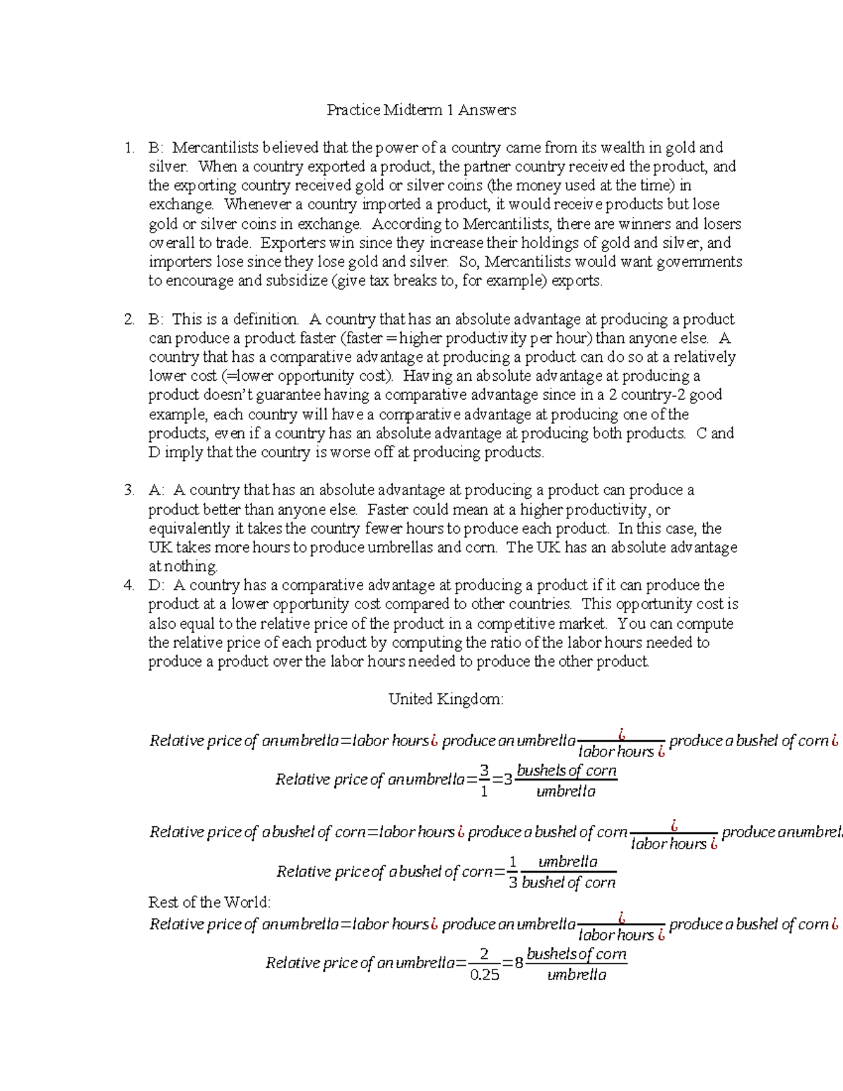 Practice Midterm 1 Answers & Explanations for Econ 101 - Studocu