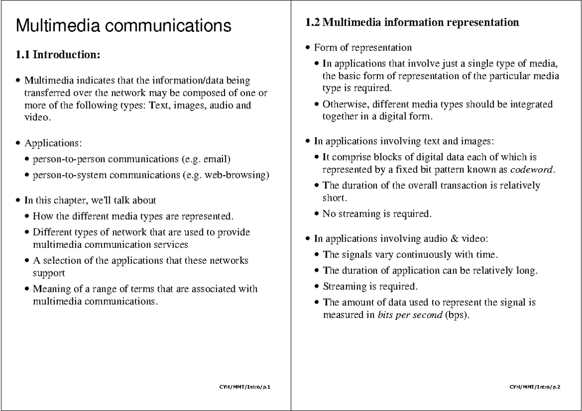 Module-1 Multimedia Communications: Key Concepts and Applications - Studocu