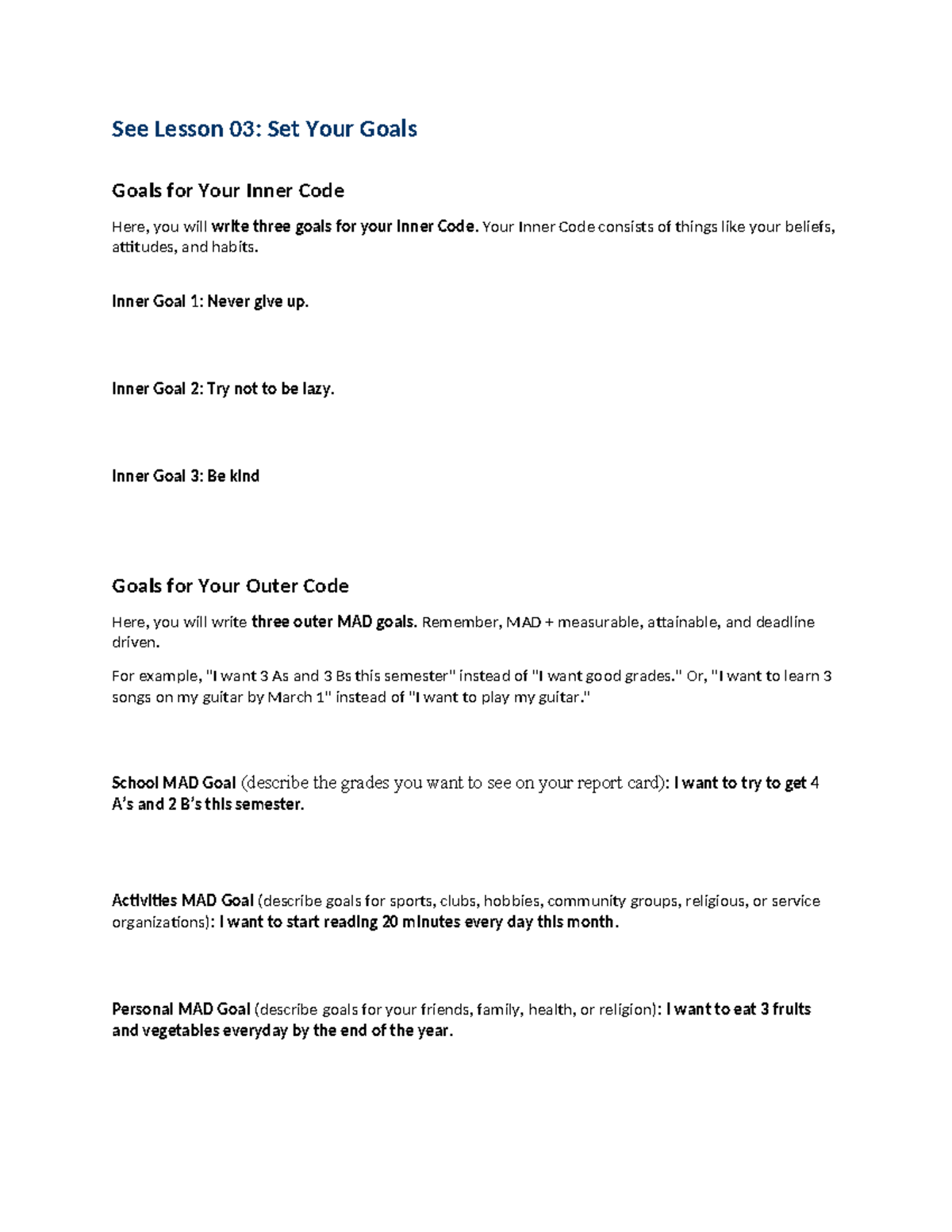 Peer Counseling Lesson 03: Setting Your Inner and Outer Goals - Studocu