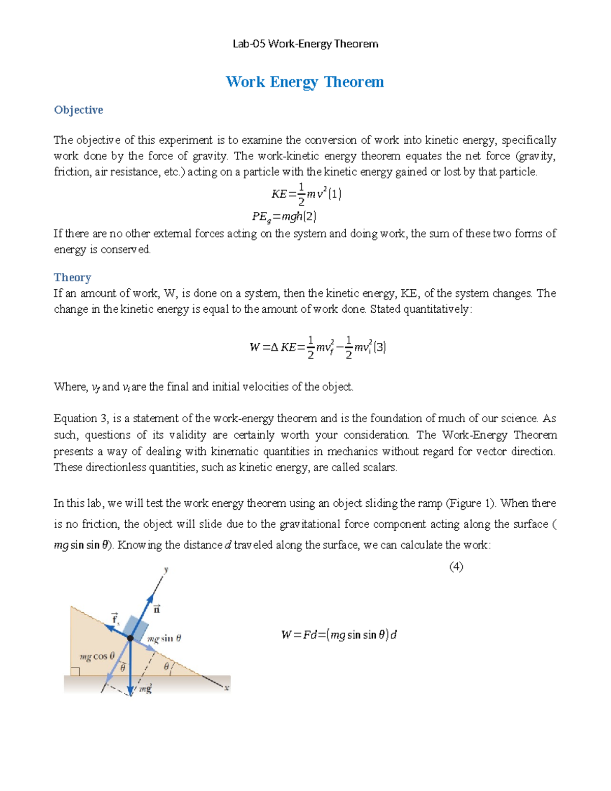 Lab-5 RW - lab 5 - Lab-05 Work-Energy Theorem Work Energy Theorem ...
