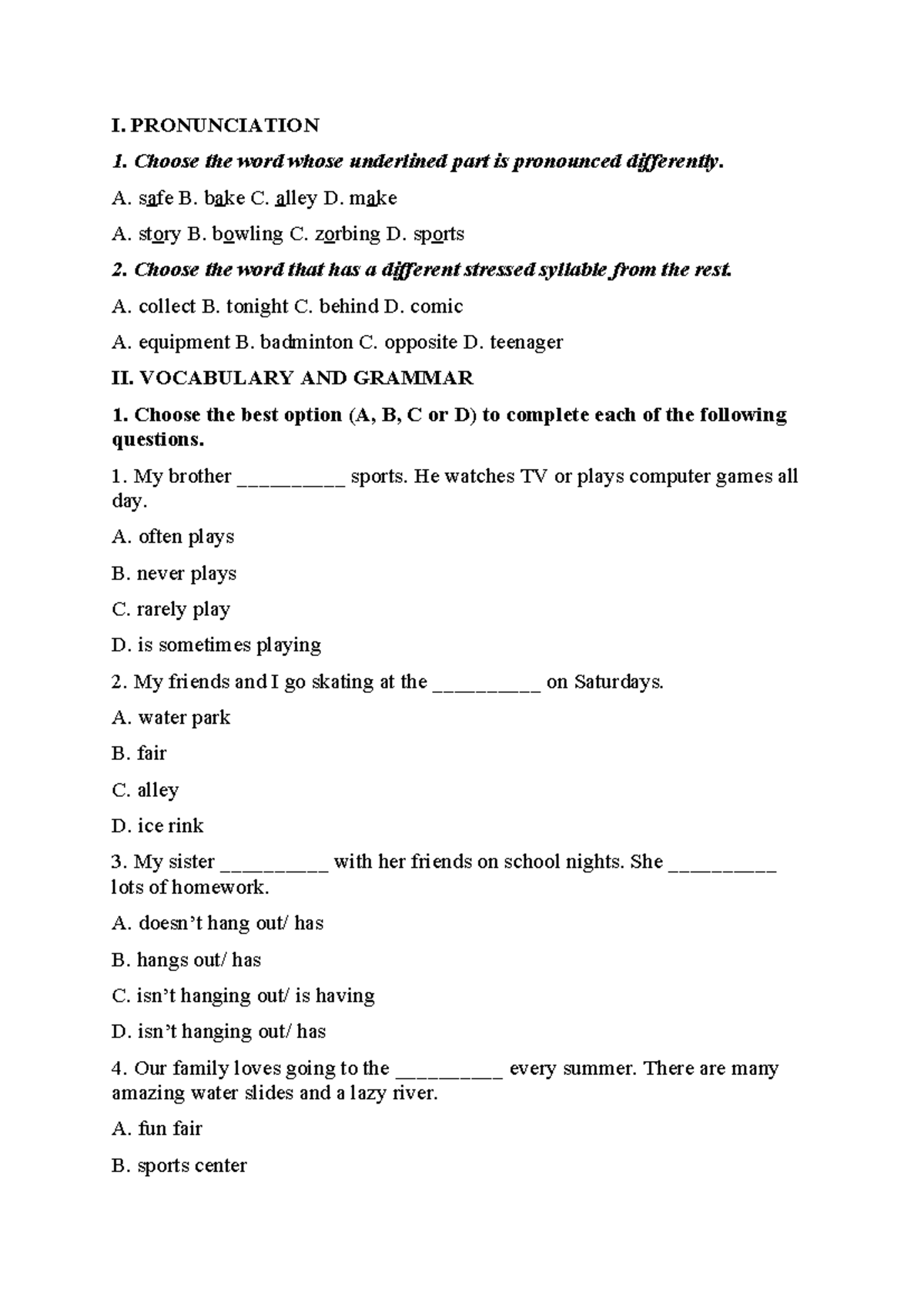 Unit 1 Test - Pronunciation, Vocabulary & Grammar Exercises - Studocu
