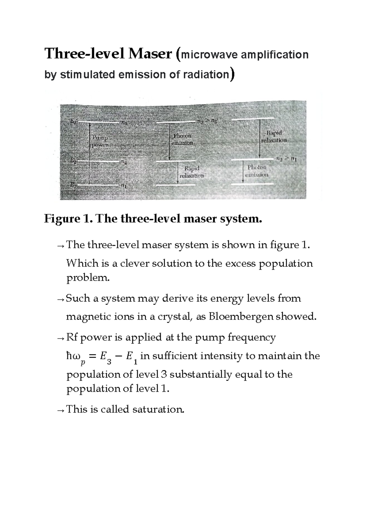 Three-Level Maser Microwave Amplification (Maser) Explained - Studocu