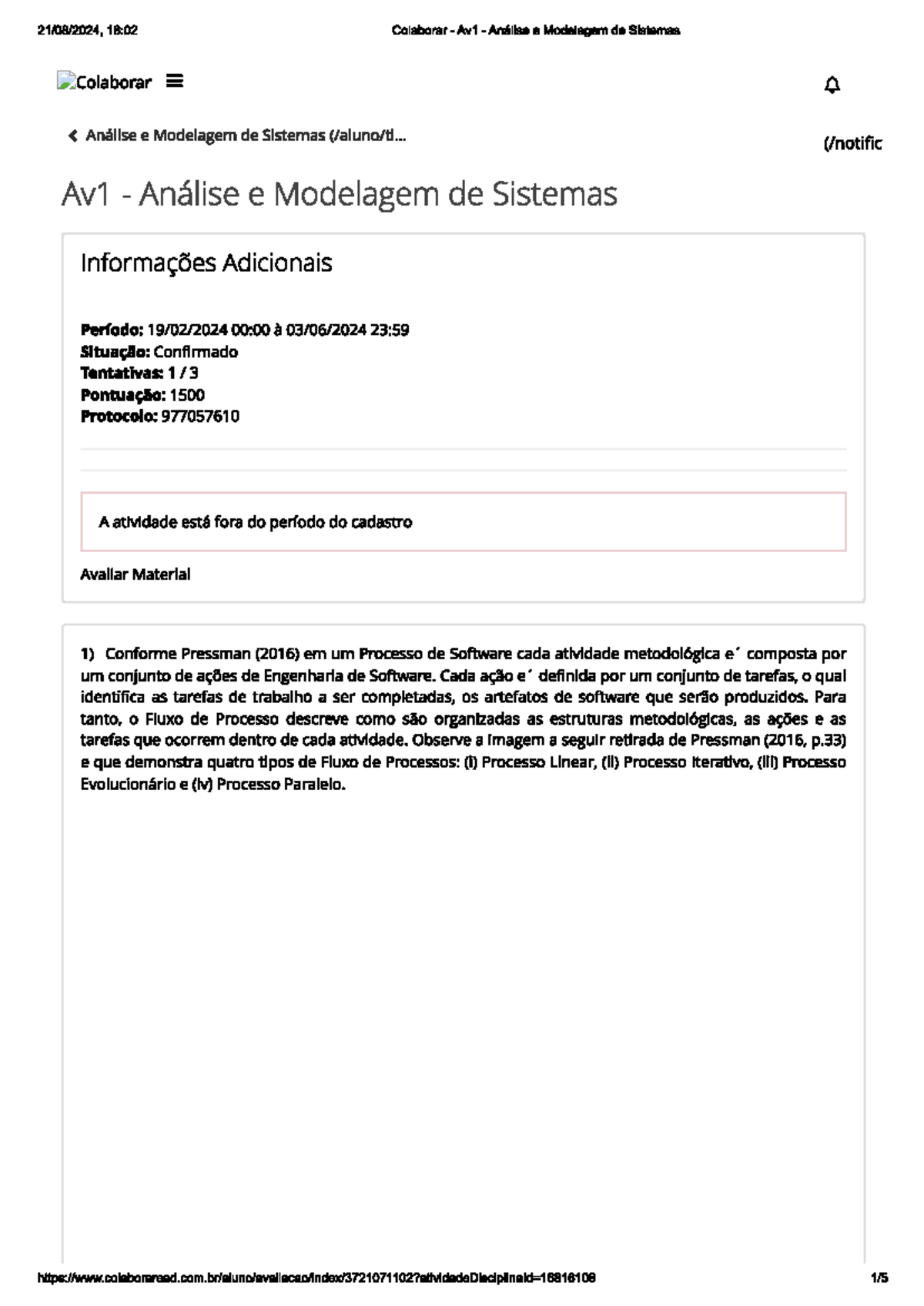 Av1 - Análise e Modelagem de Sistemas: Fluxos e Processos de Software ...