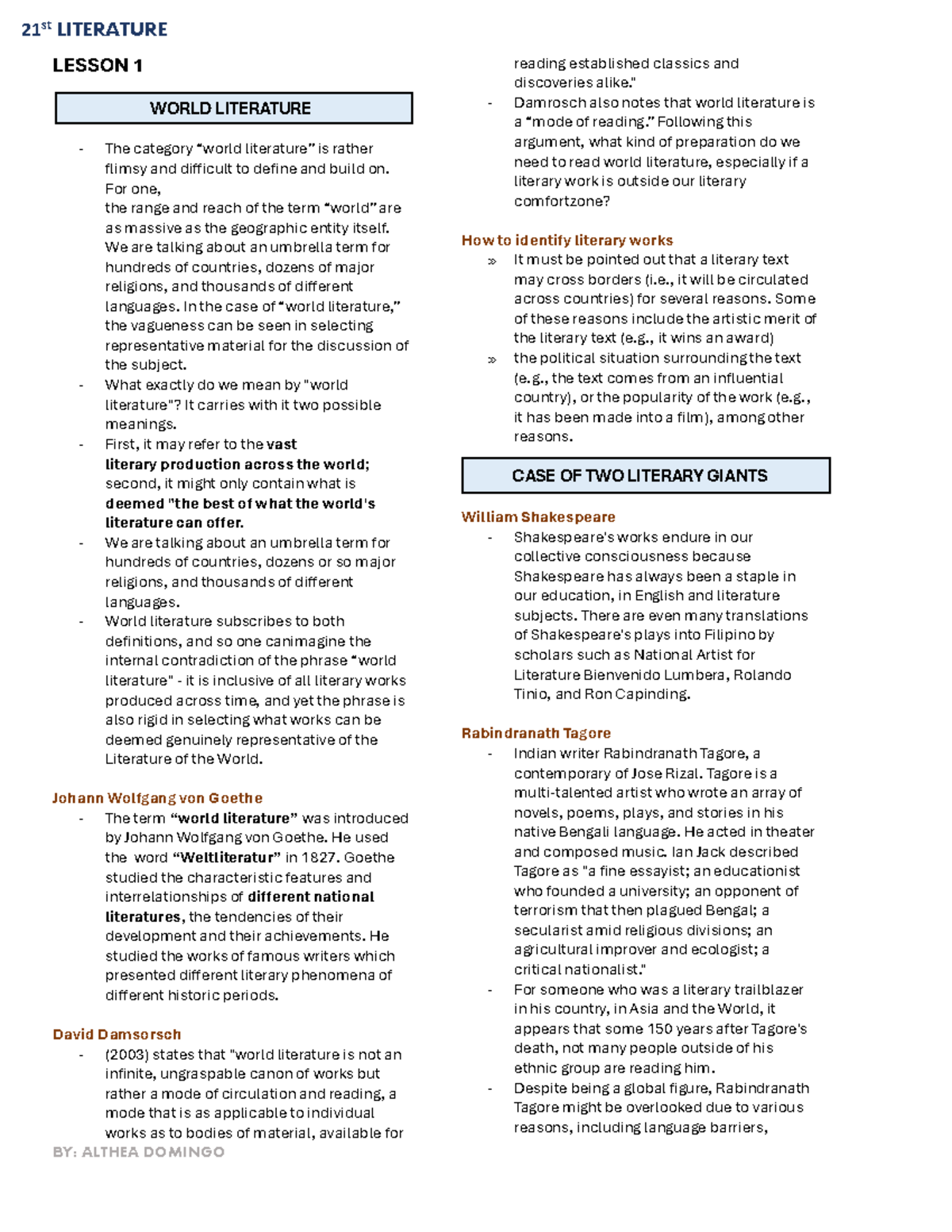 21st-Literature Lecture Notes: Understanding World Literature and ...