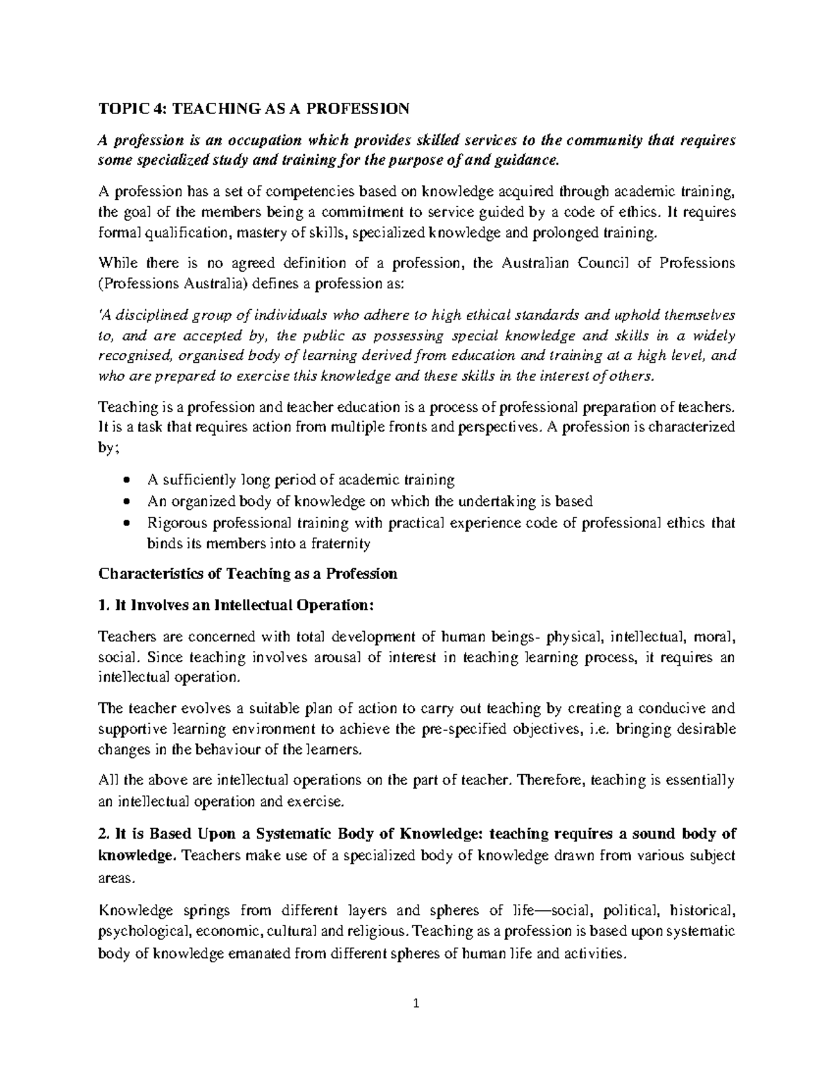 Topic 4: Teaching as a Profession - Key Insights and Responsibilities ...