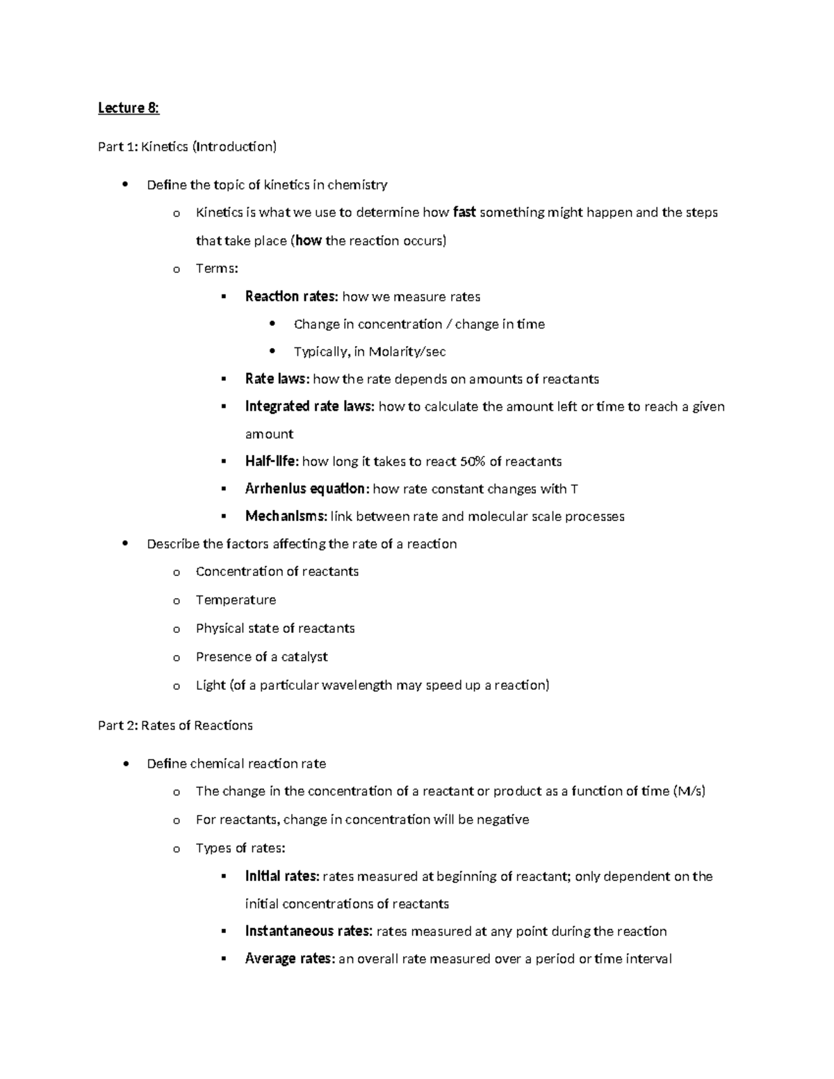 Kinetics and Reaction Rates: Lecture Notes for CHEM 101 - Studocu