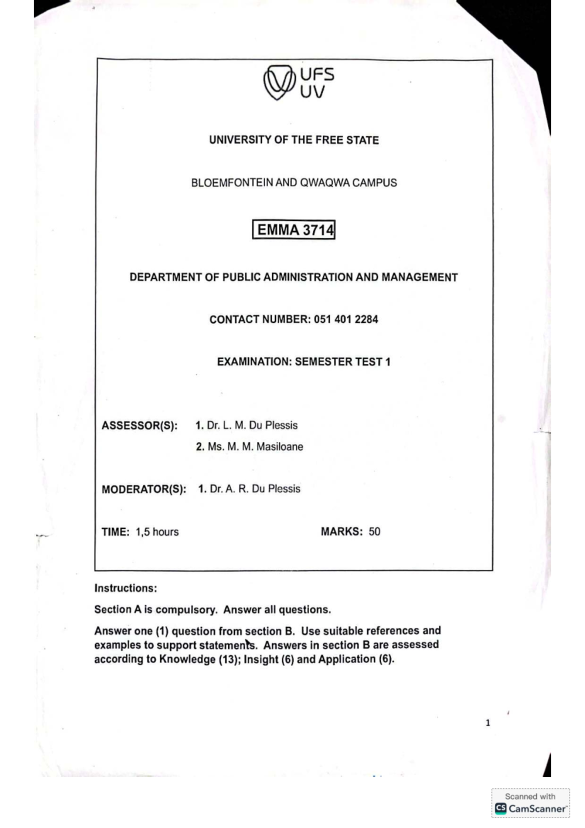 UFS EMMA 3714 Public Administration Test 2 Preparation Notes - Studocu