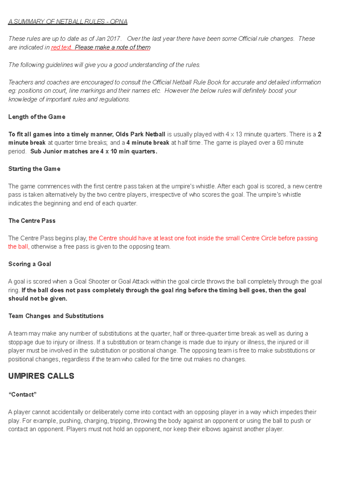 Rules And Regulations Netball