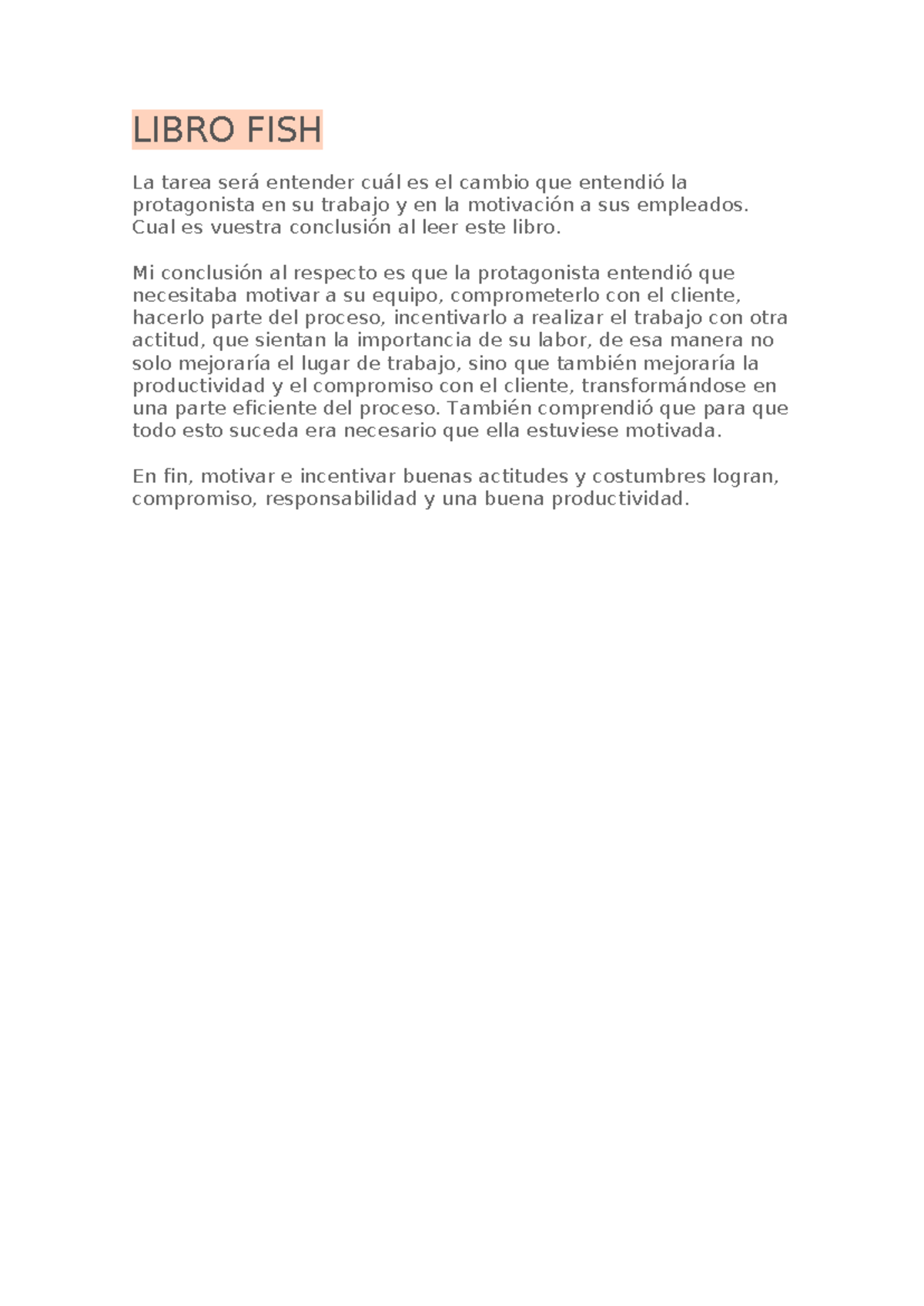 Análisis y Conclusiones sobre el Libro FISH: Motivación y Productividad ...
