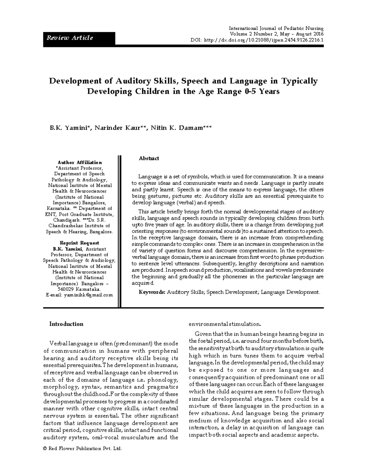 Development of Auditory Skills, Speech & Language in Children (IJP 73 ...
