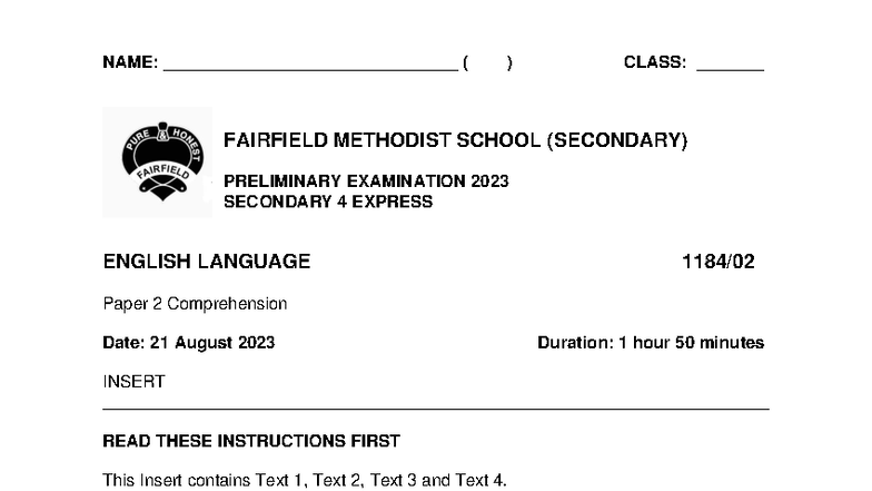 FMSS 2023 Insert - practice - FAIRFIELD METHODIST SCHOOL (SECONDARY ...