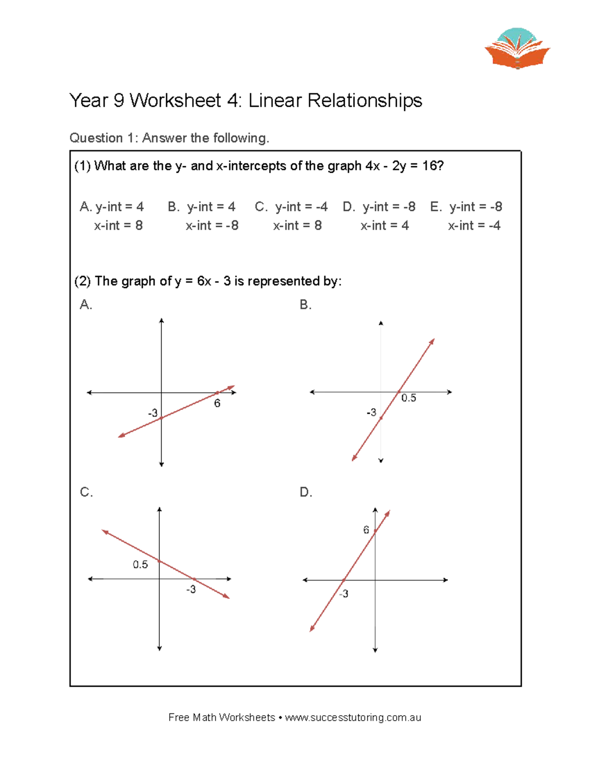 Year 9 Math Worksheet 4: Exploring Linear Relationships and Graphs ...
