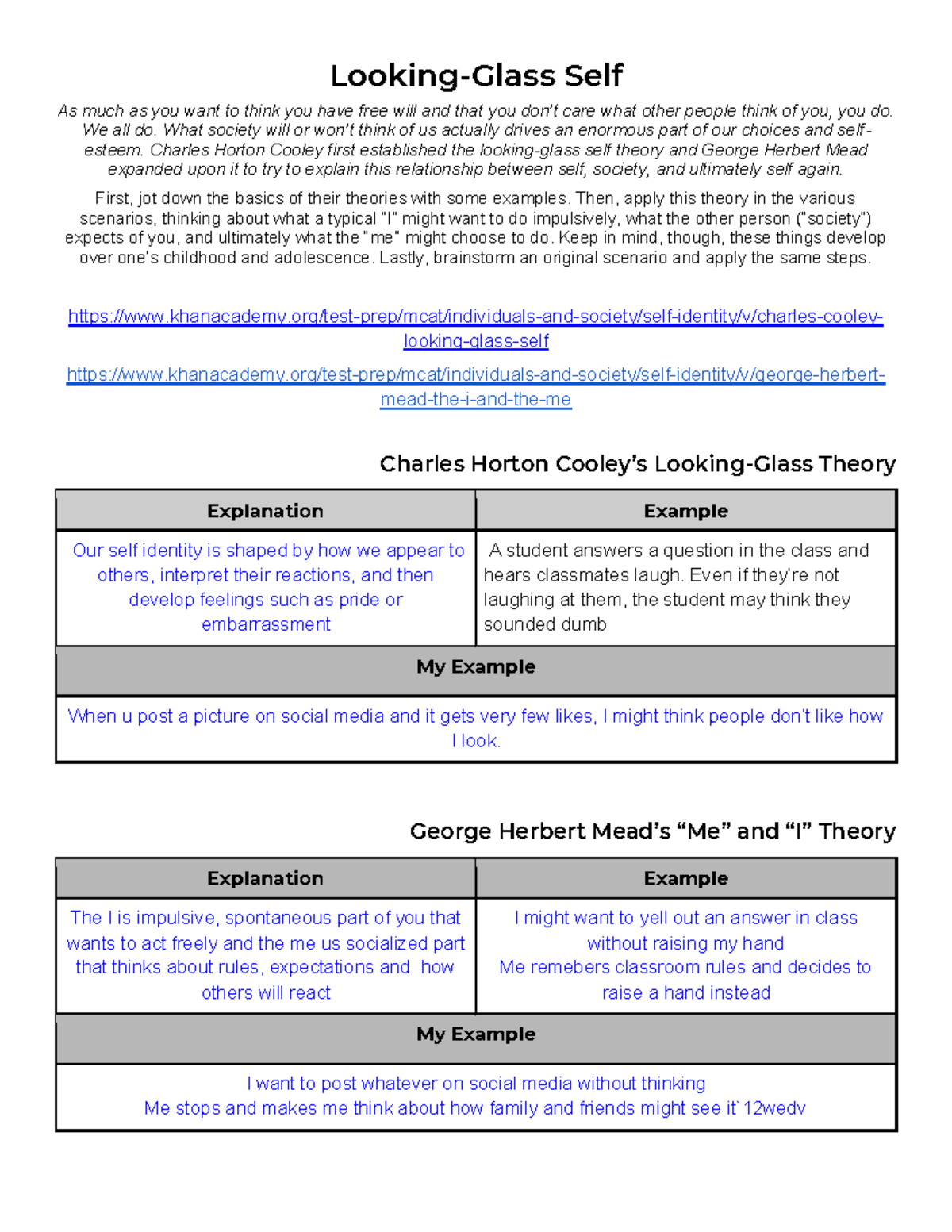 Looking-Glass Self Theory: Understanding Self & Society - Assignments ...