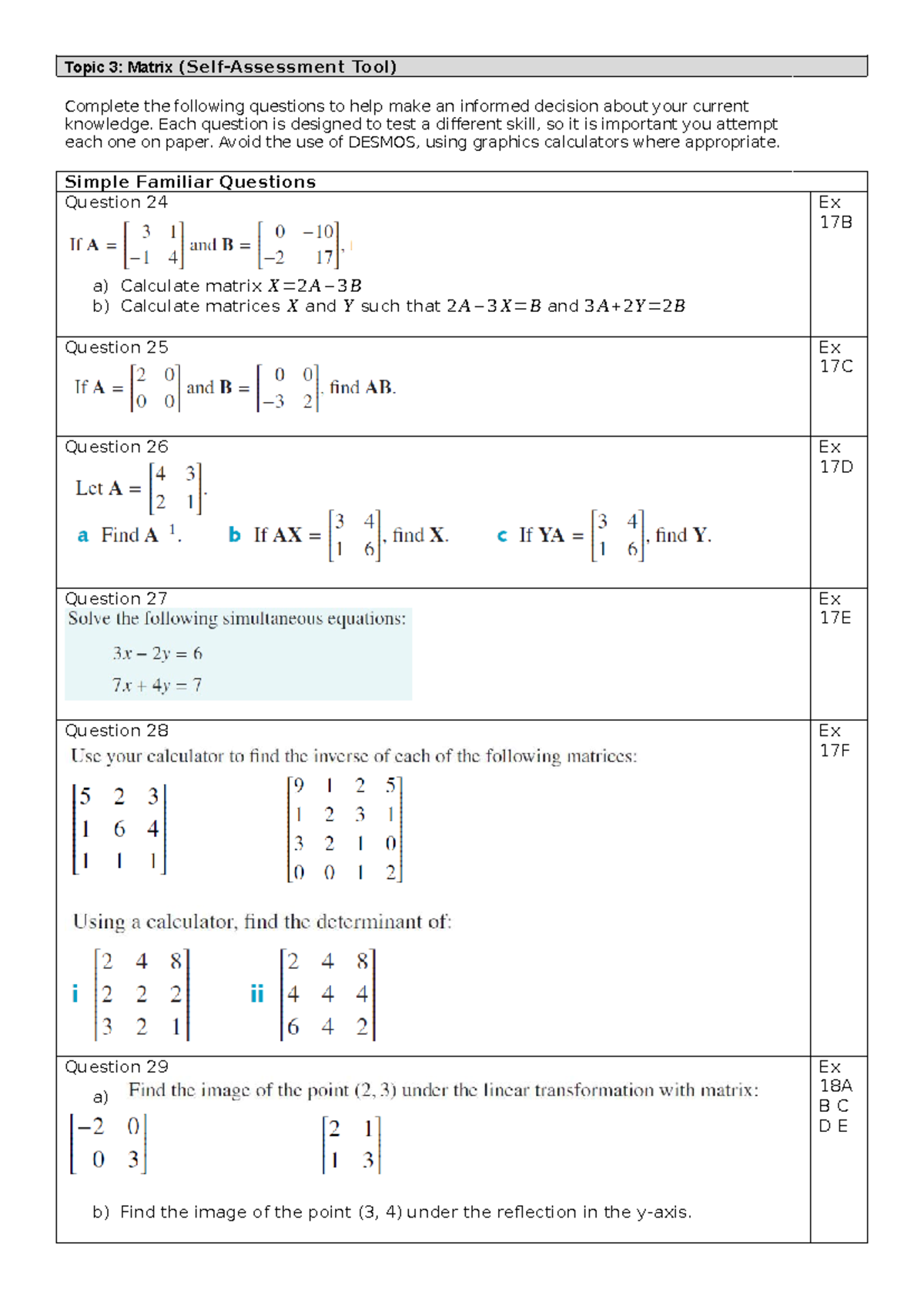 Y11 Specialist S.A.T. - Matrix - Topic 3: Matrix (Self-Assessment Tool ...