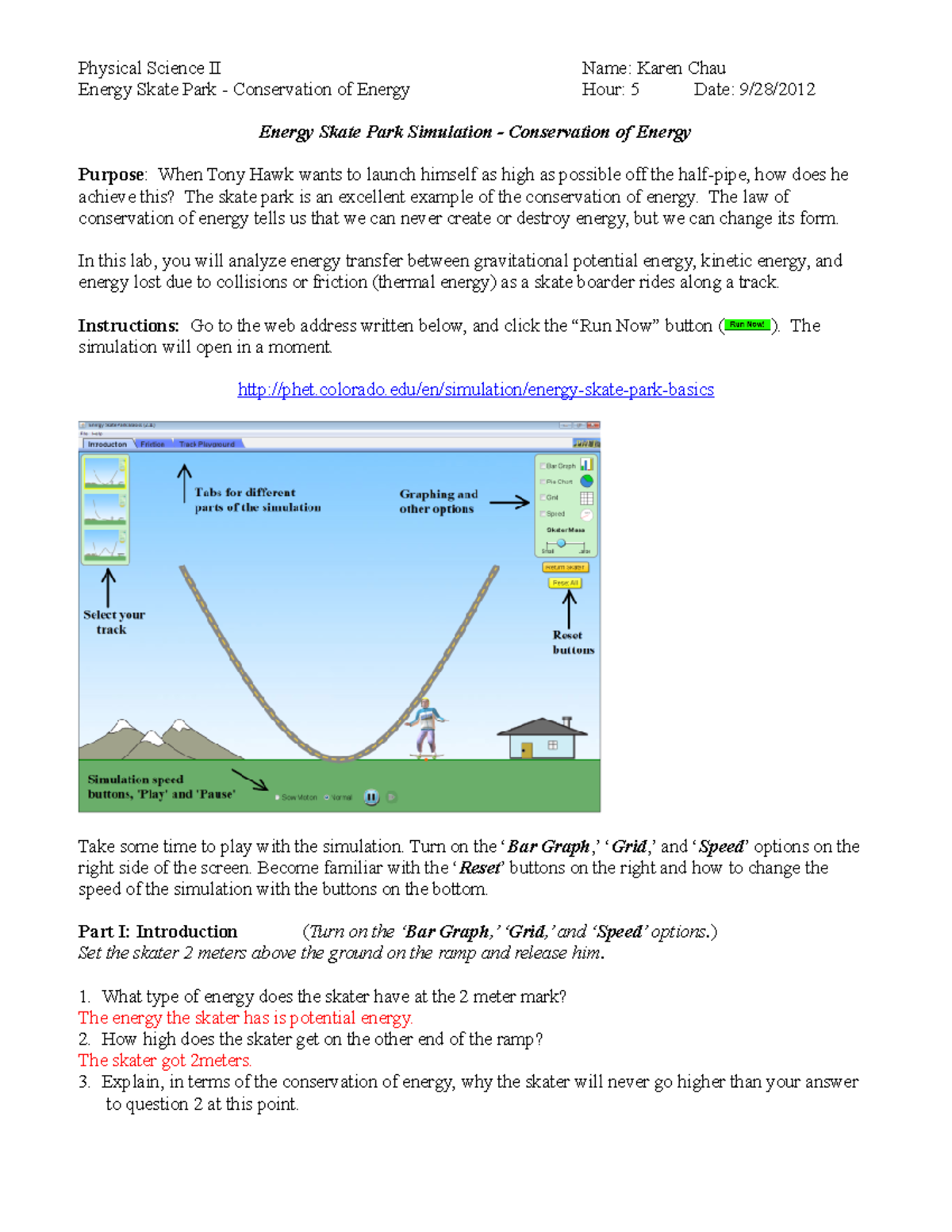 Skate park physics - Work done well. This is from a gizmo. Hope it ...