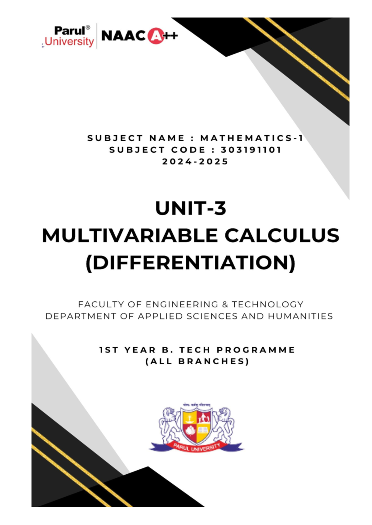 Unit 3 (303191101) Multivariable Calculus Lecture Notes - Studocu