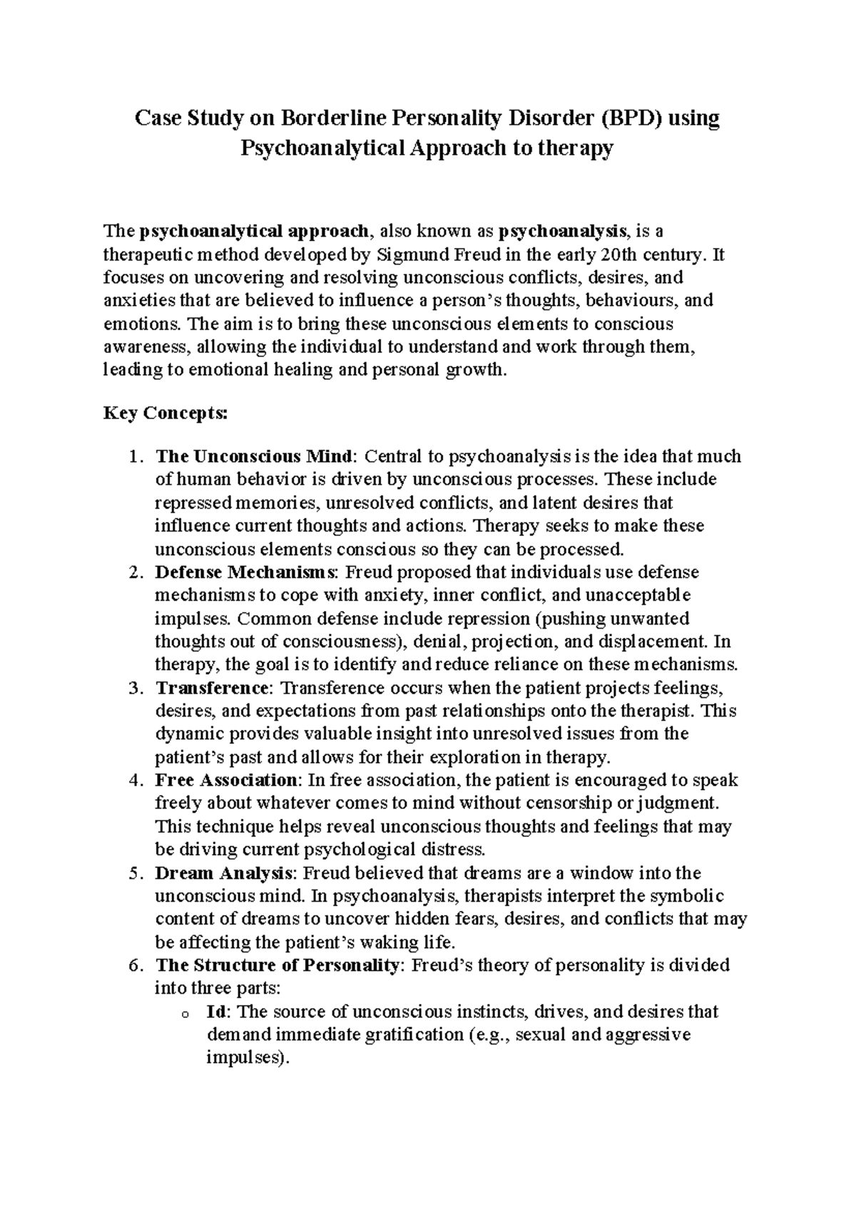 Case Study: Psychoanalytical Counselling for Borderline Personality ...