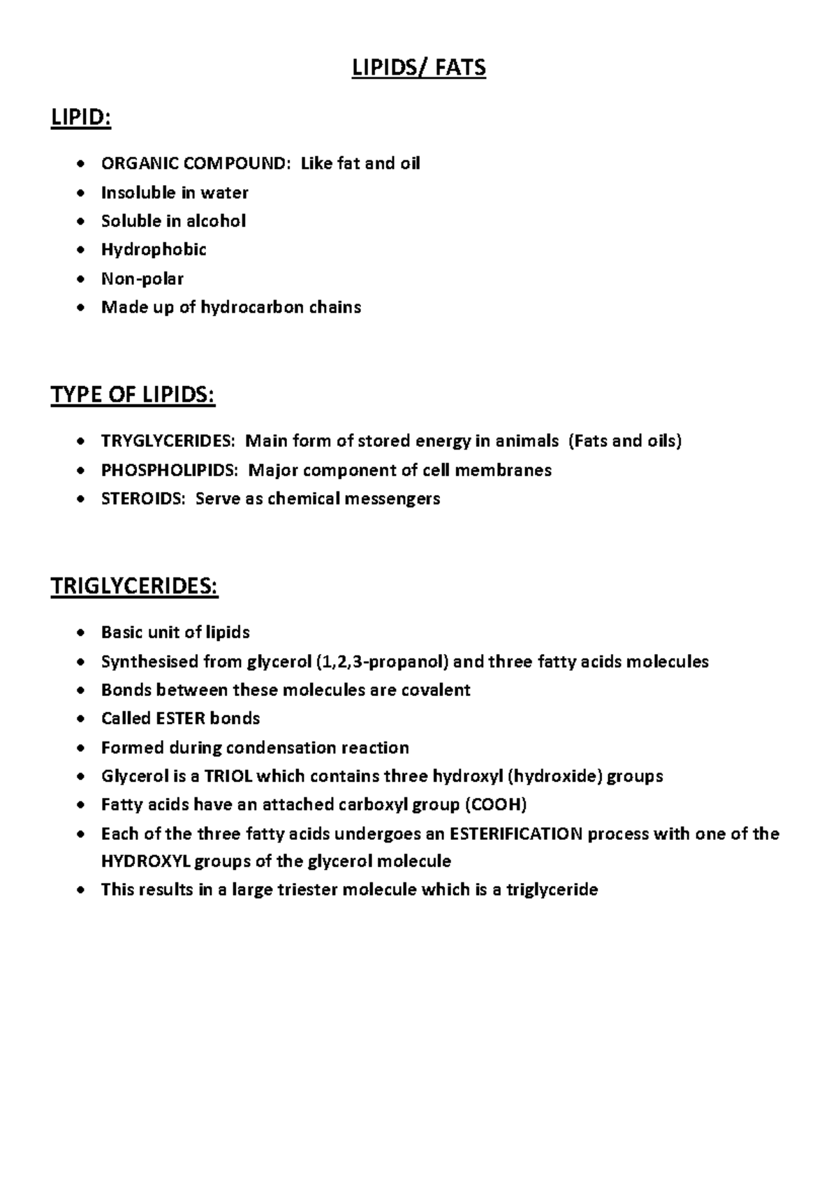 Lipids and Proteins: Key Concepts and Functions - Lecture Notes - Studocu