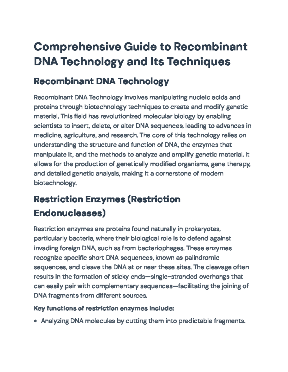 Comprehensive Overview of Recombinant DNA Technology (BIO 101) - Studocu