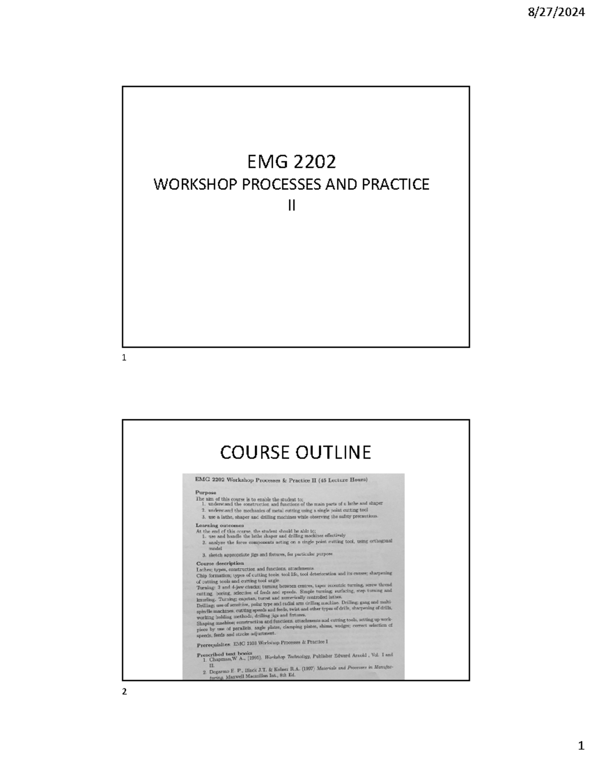 Lecture Notes 1 WORKSHOP 2 - EMG 2202 WORKSHOP PROCESSES AND PRACTICE ...