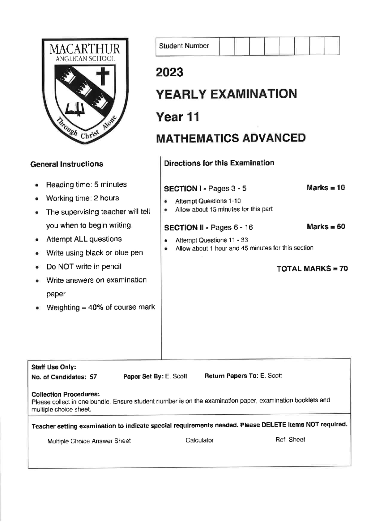 Math Paper Year 11 - 2023 Exam Notes - Studocu