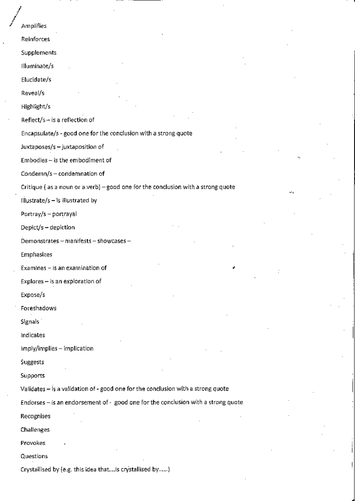Sentence starter phrases - Amplifies Reinforces Supplements is a ...