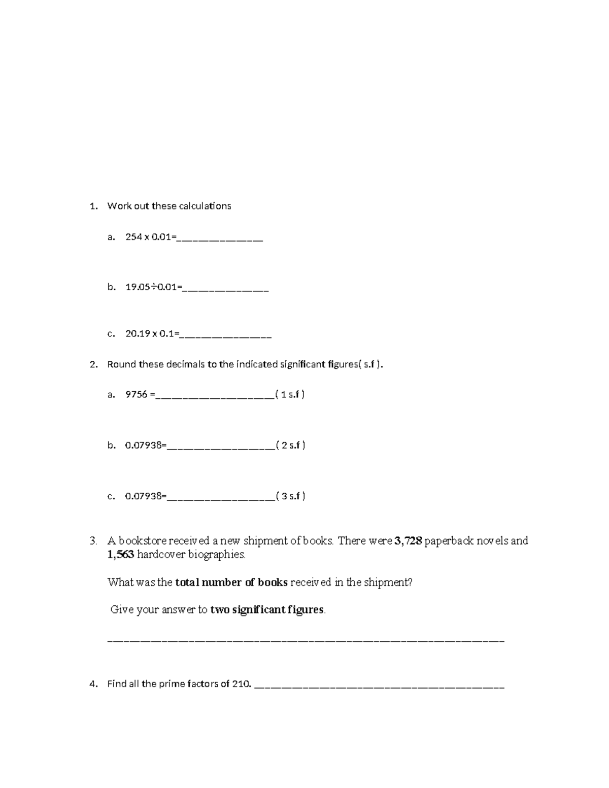 Stage 8 Math Unit Test: Calculations, Factors, and Prime Numbers - Studocu